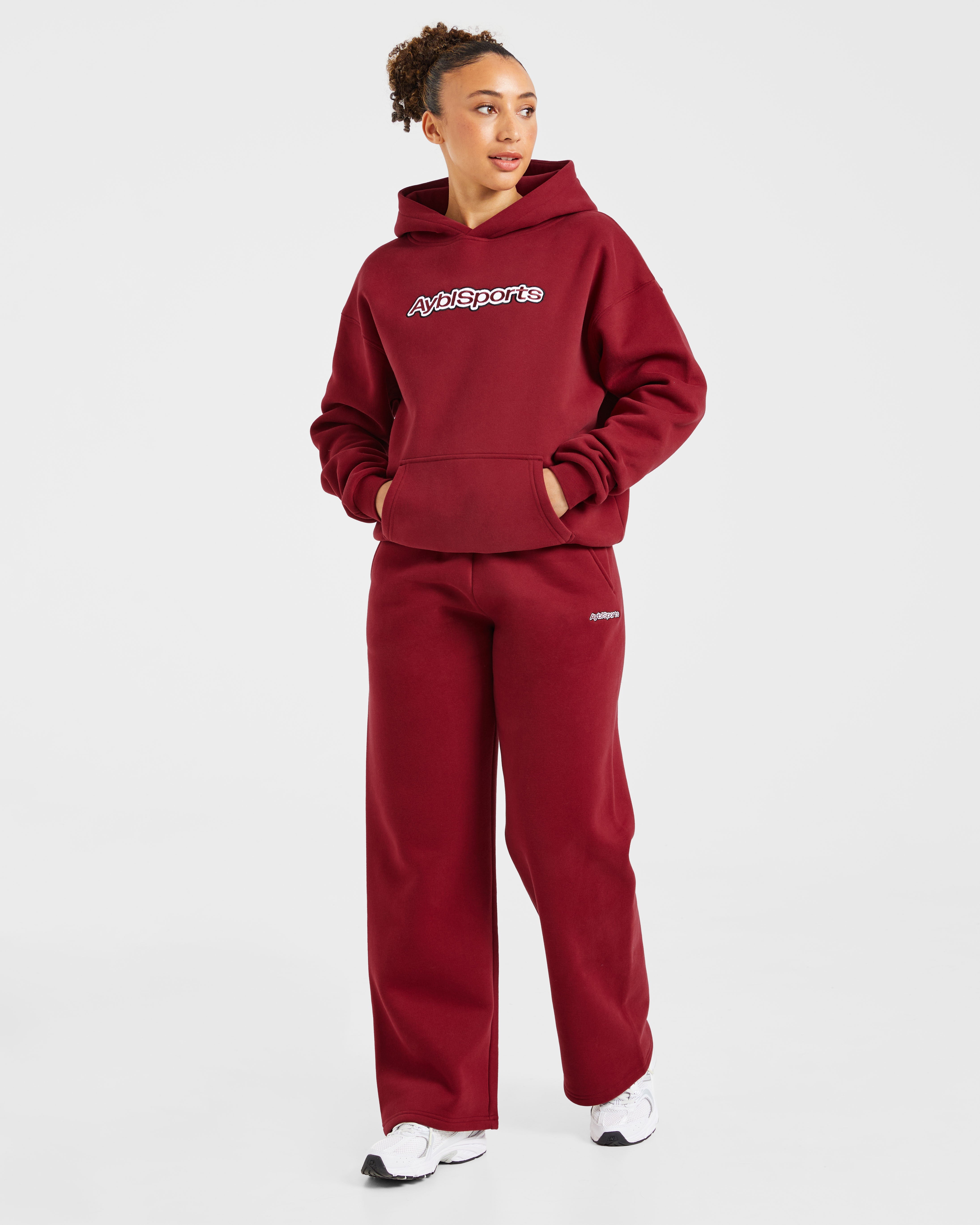 AYBL Sports Outline Oversized Straight Leg Joggers - Burgundy