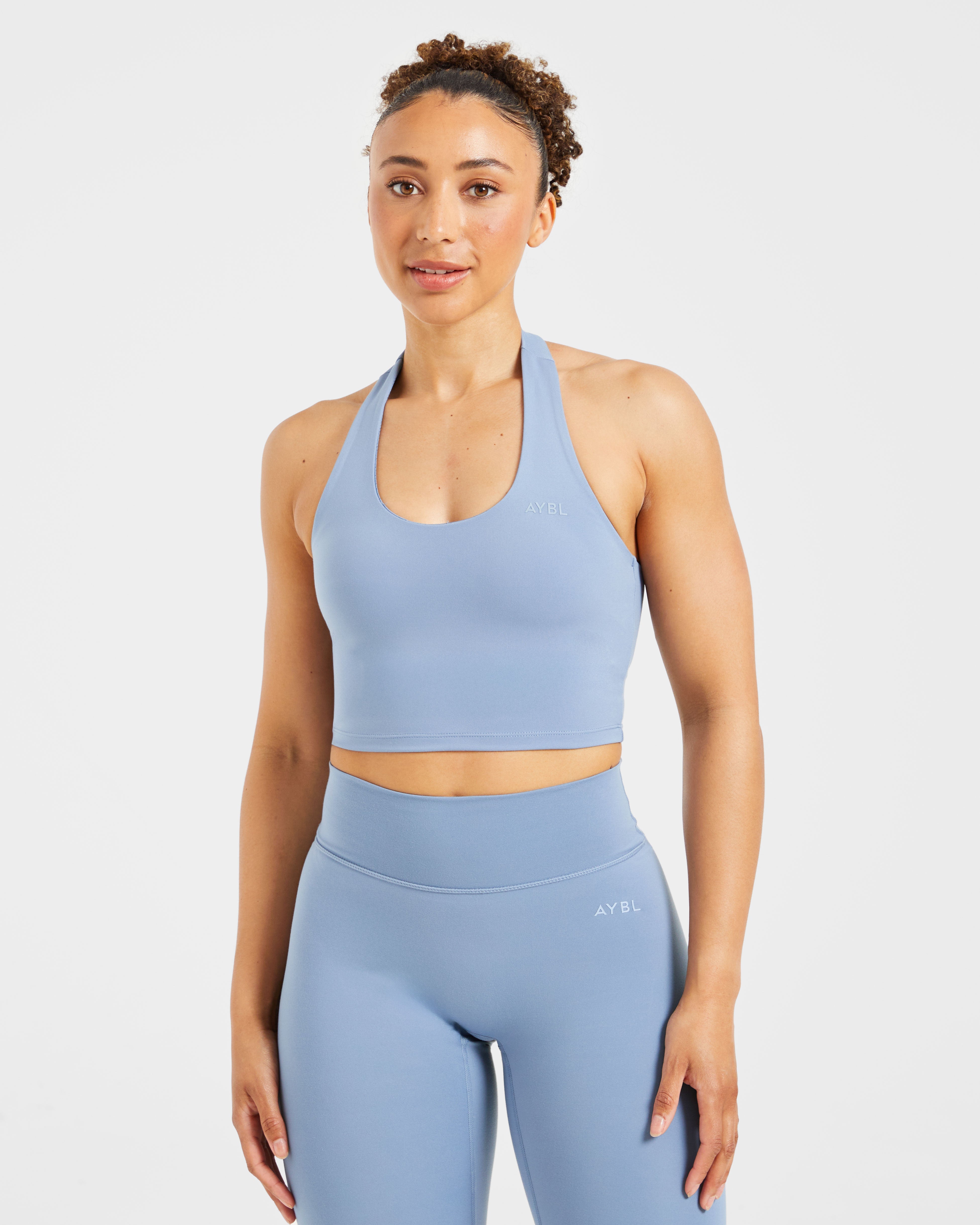 Staple Halterneck Crop Top - Slate Blauw