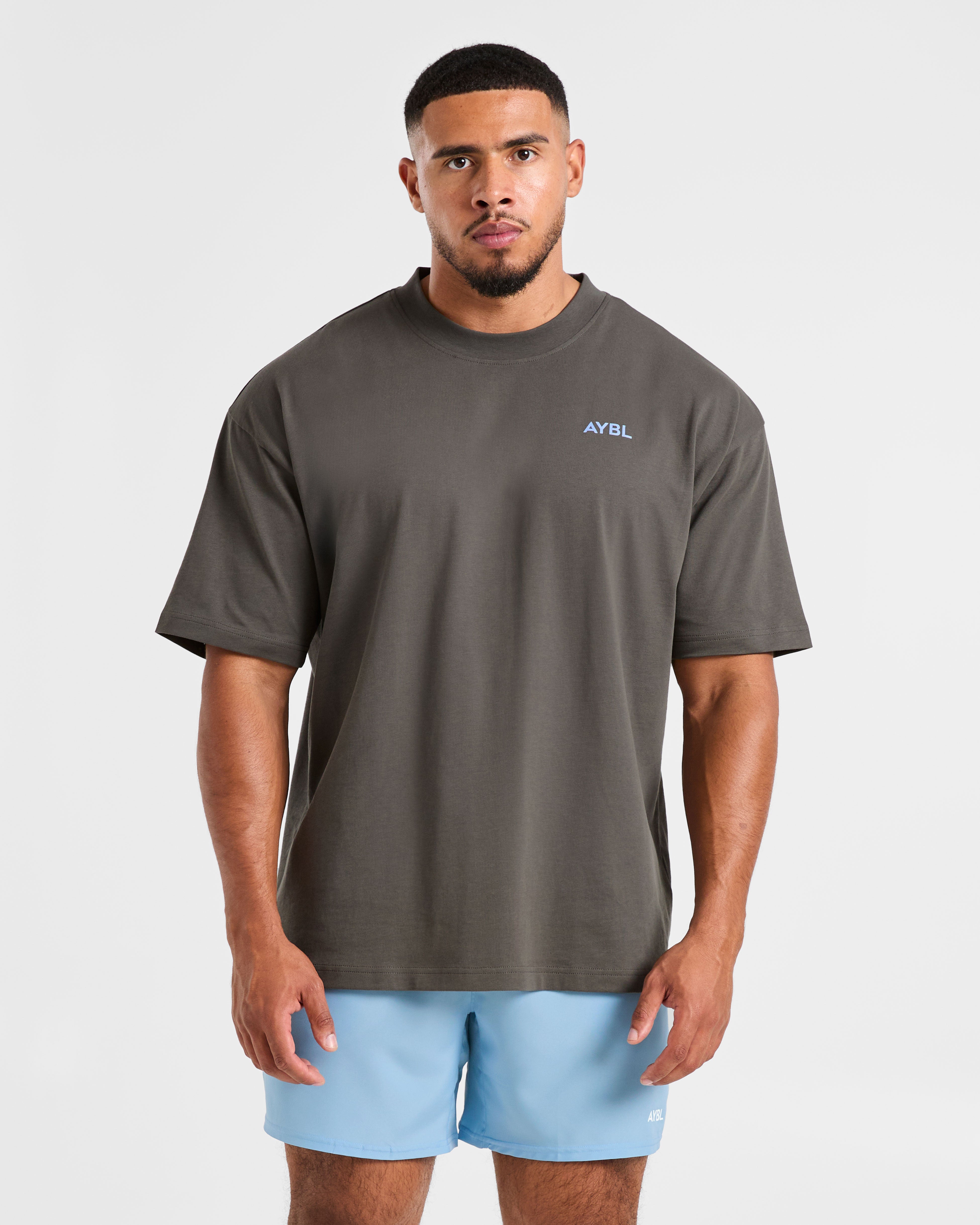 Essential Oversized T Shirt - Charcoal/Cornflower Blauw
