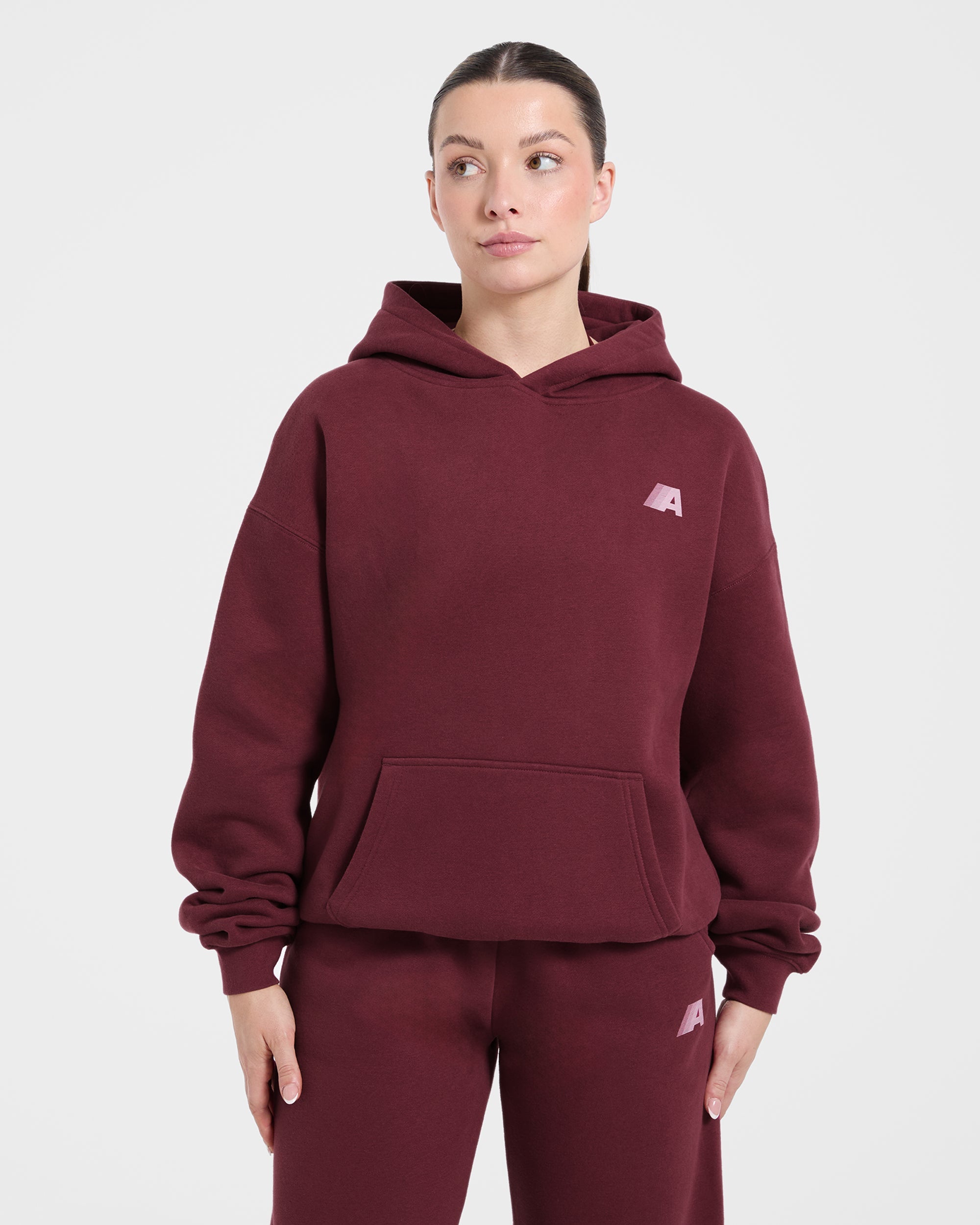 Retro Athletics Oversized Hoodie - Deep Raspberry/Roze