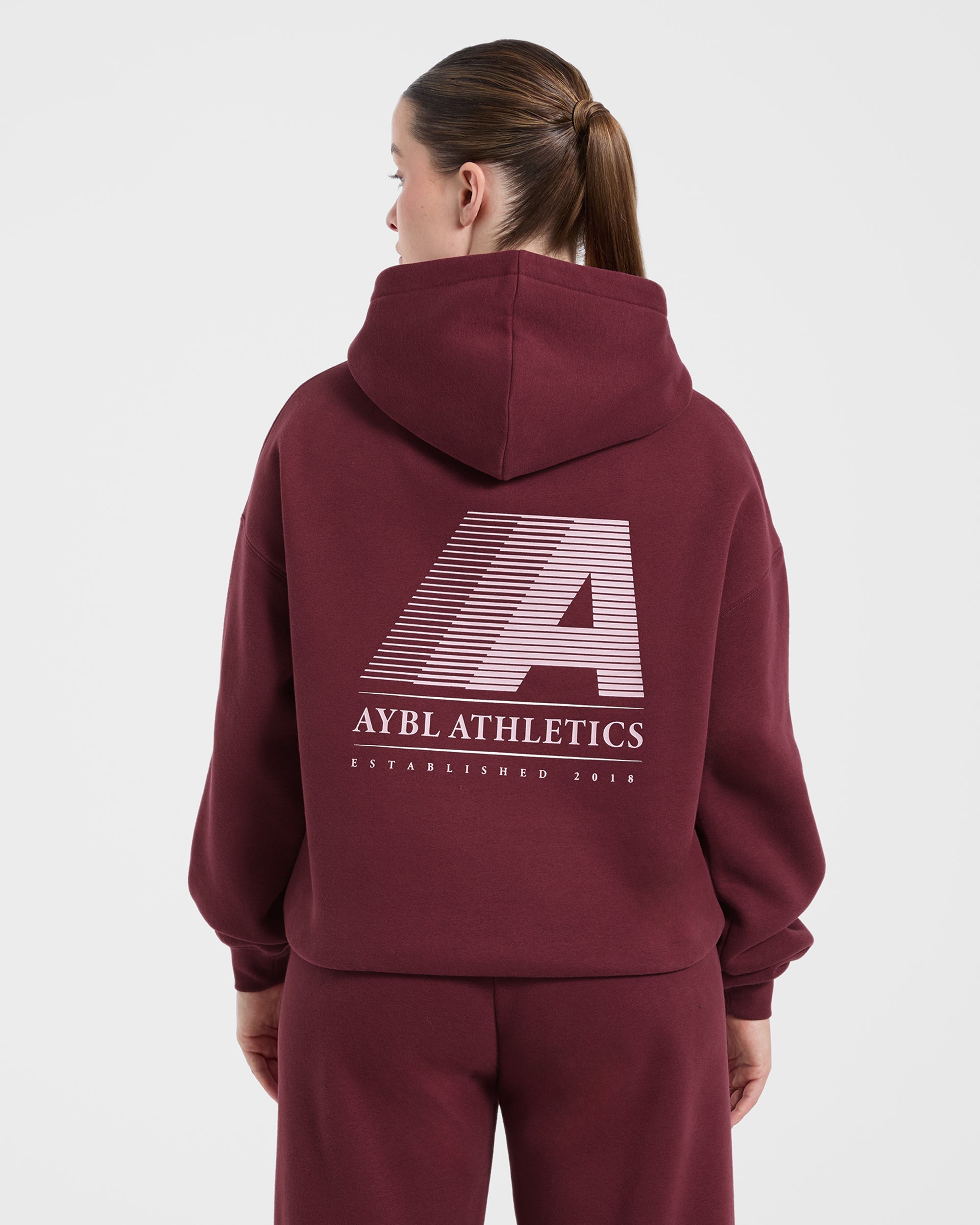 Retro Athletics Oversized Hoodie - Deep Raspberry/Roze