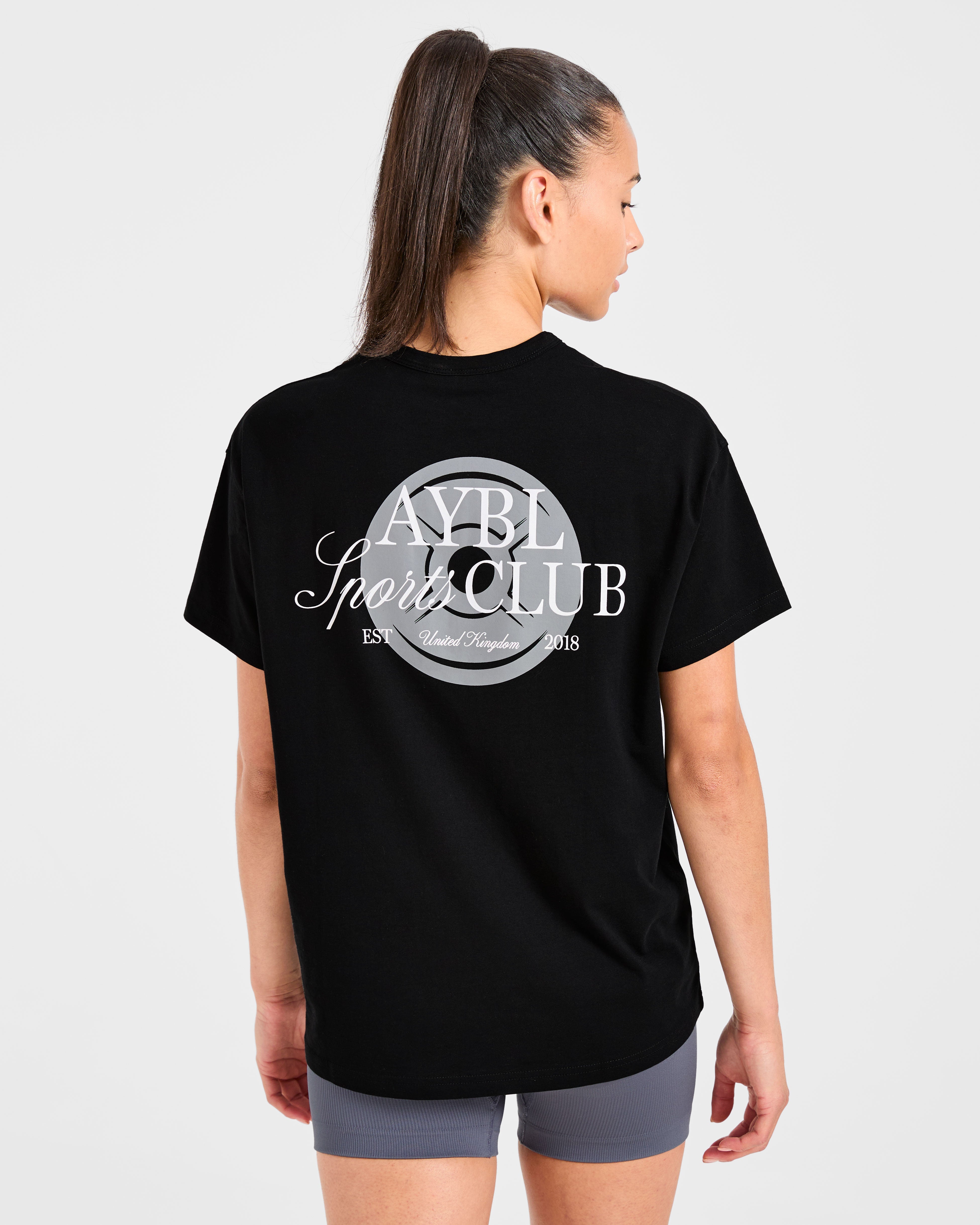 AYBL Sports Club Script Oversized T Shirt - Zwart