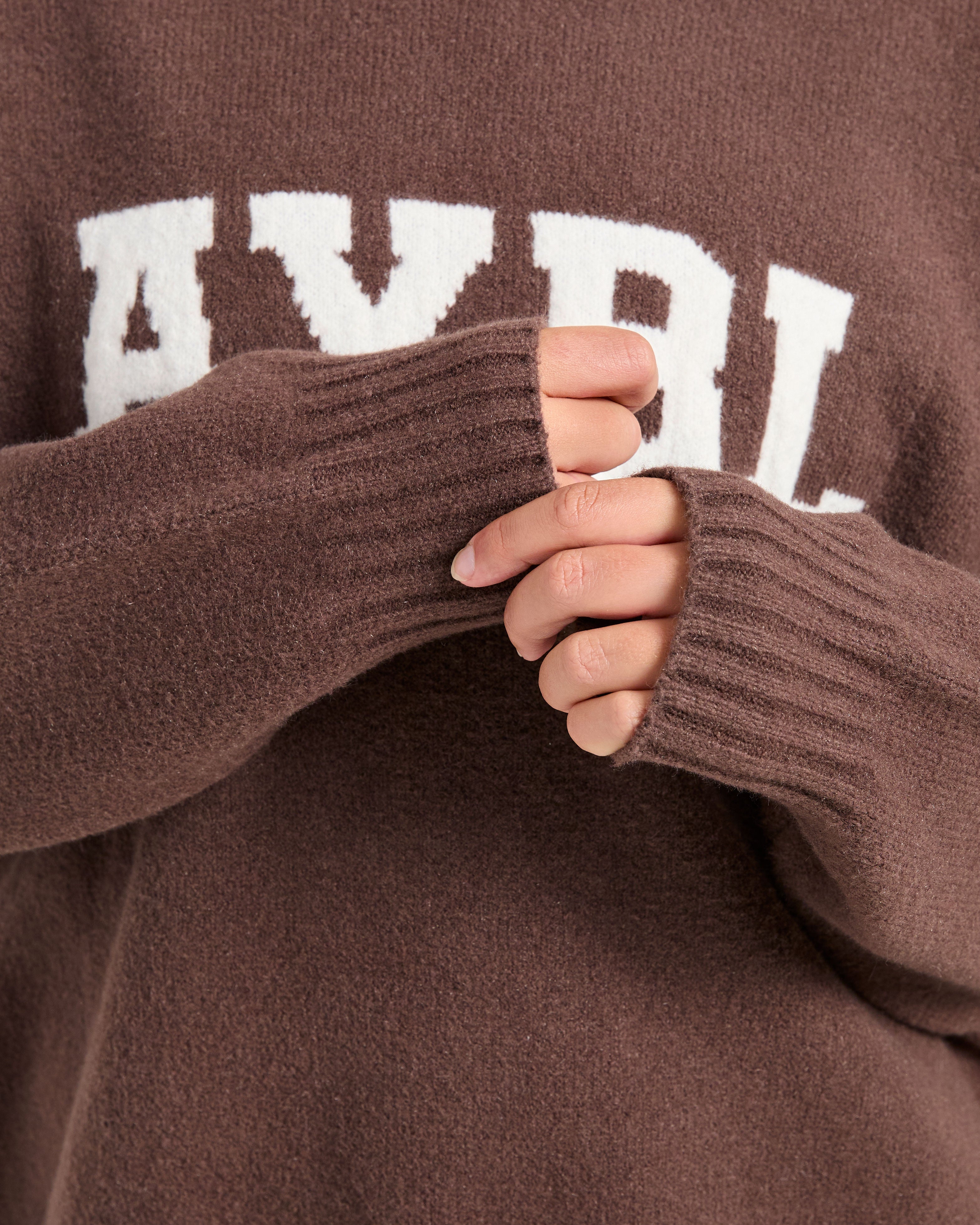Varsity Oversized Knitted Hoodie - Bruin