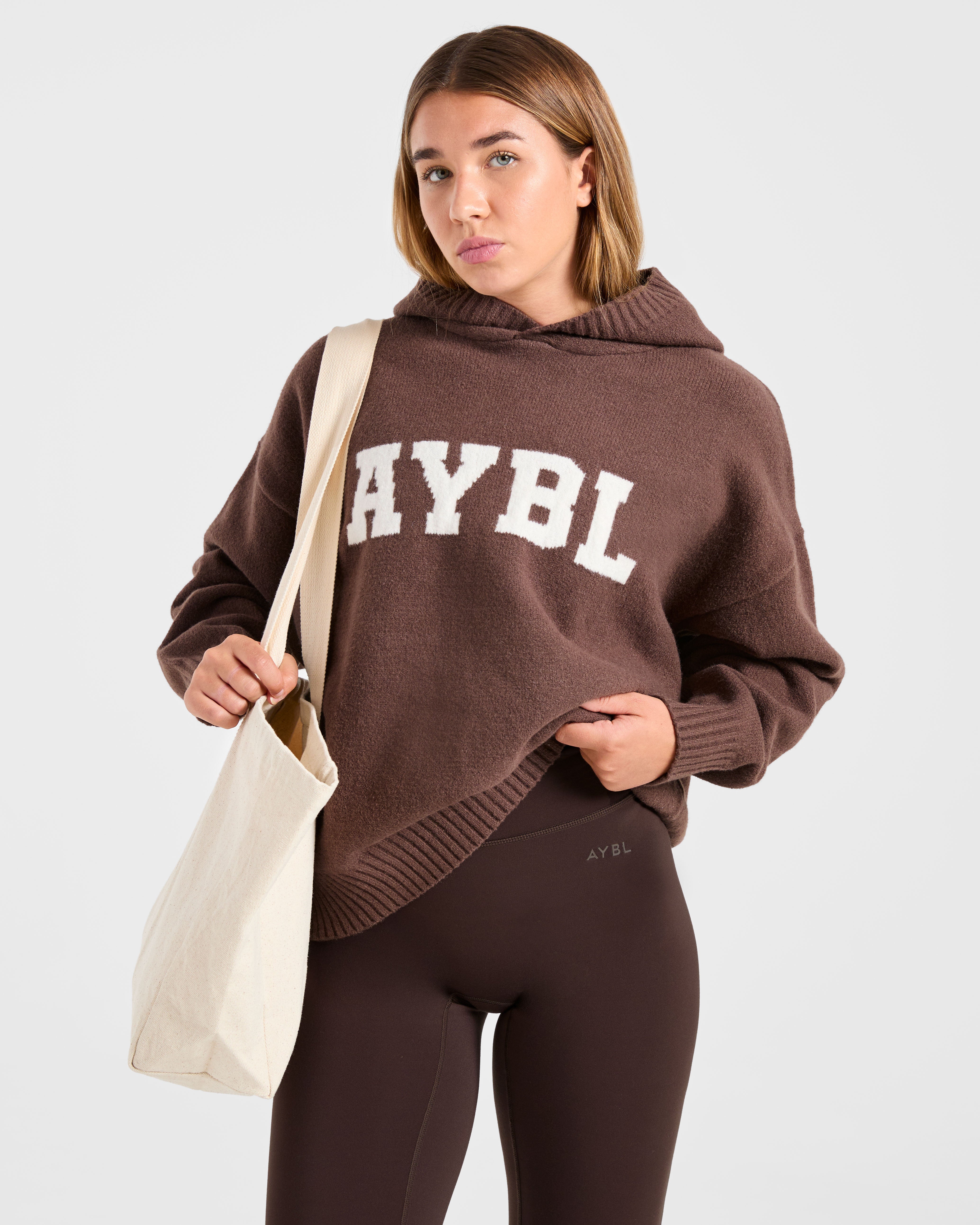 Varsity Oversized Knitted Hoodie - Bruin