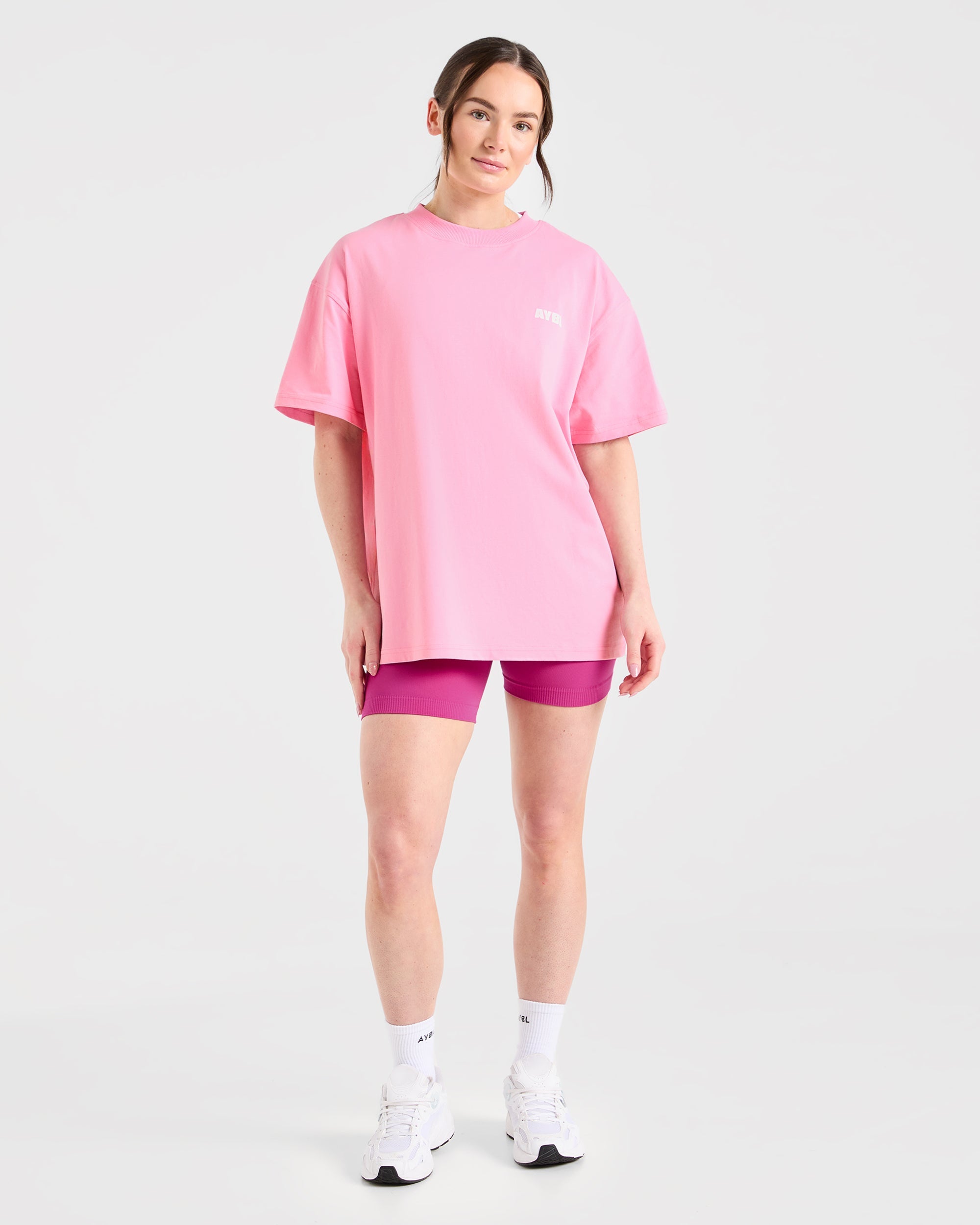 Focused Wavy Oversized T Shirt - Roze/Wit