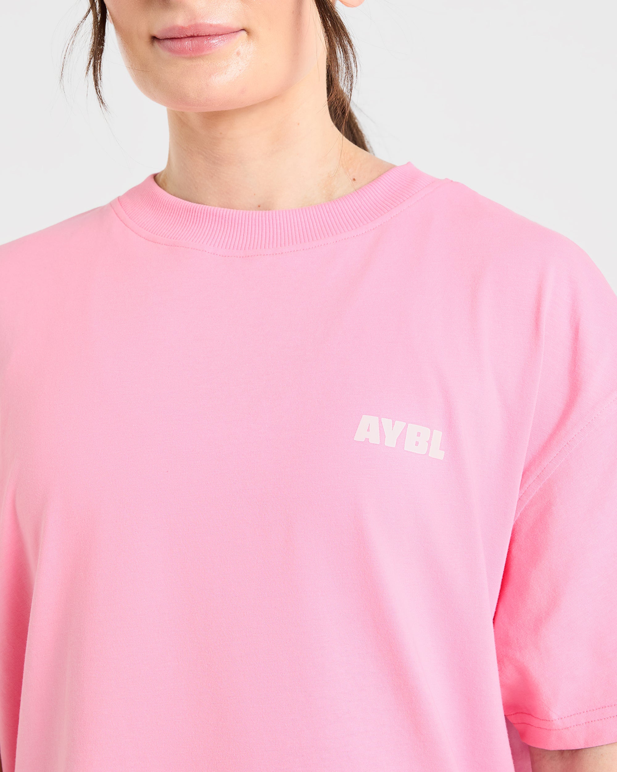 Focused Wavy Oversized T Shirt - Roze/Wit