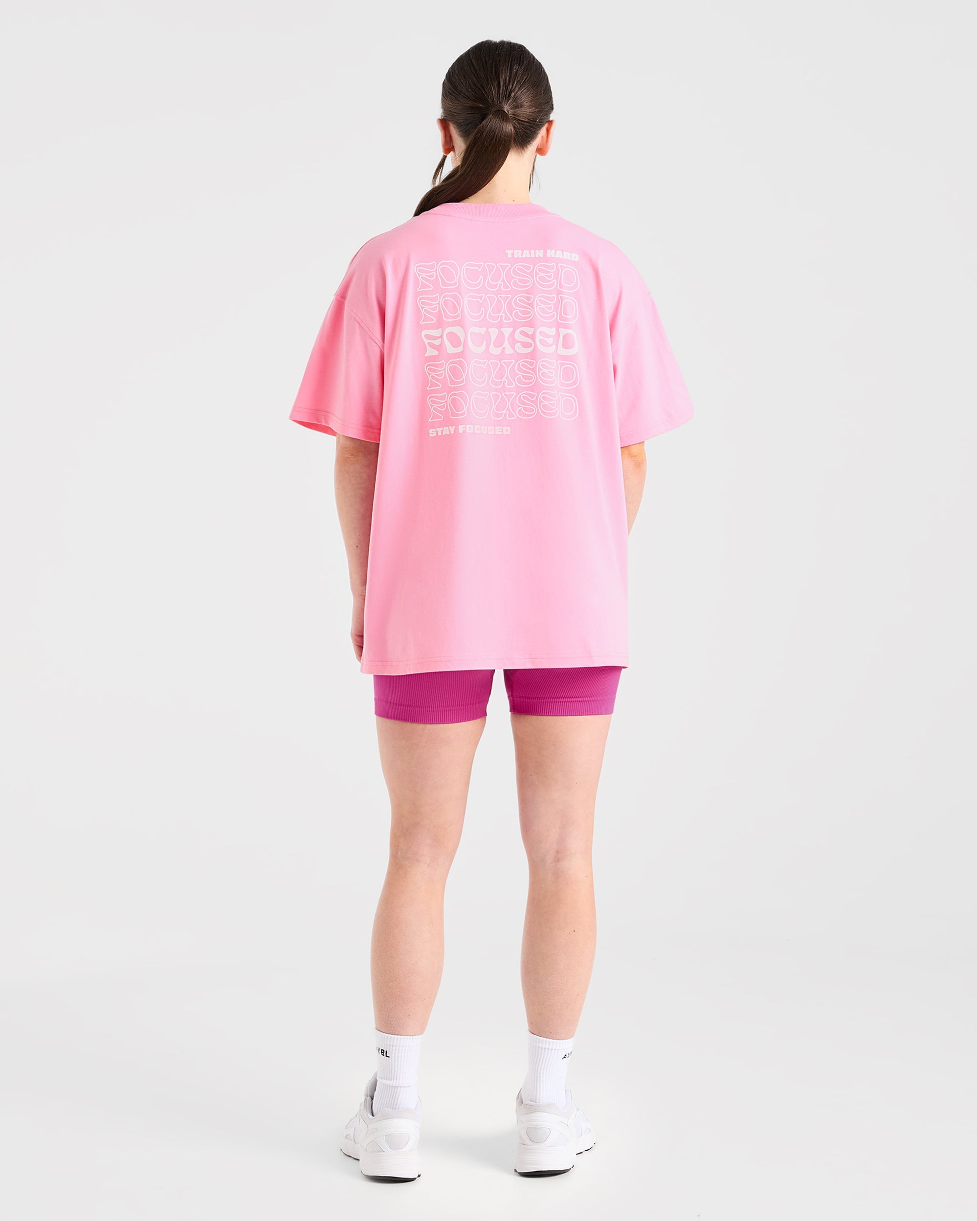 Focused Wavy Oversized T Shirt - Roze/Wit