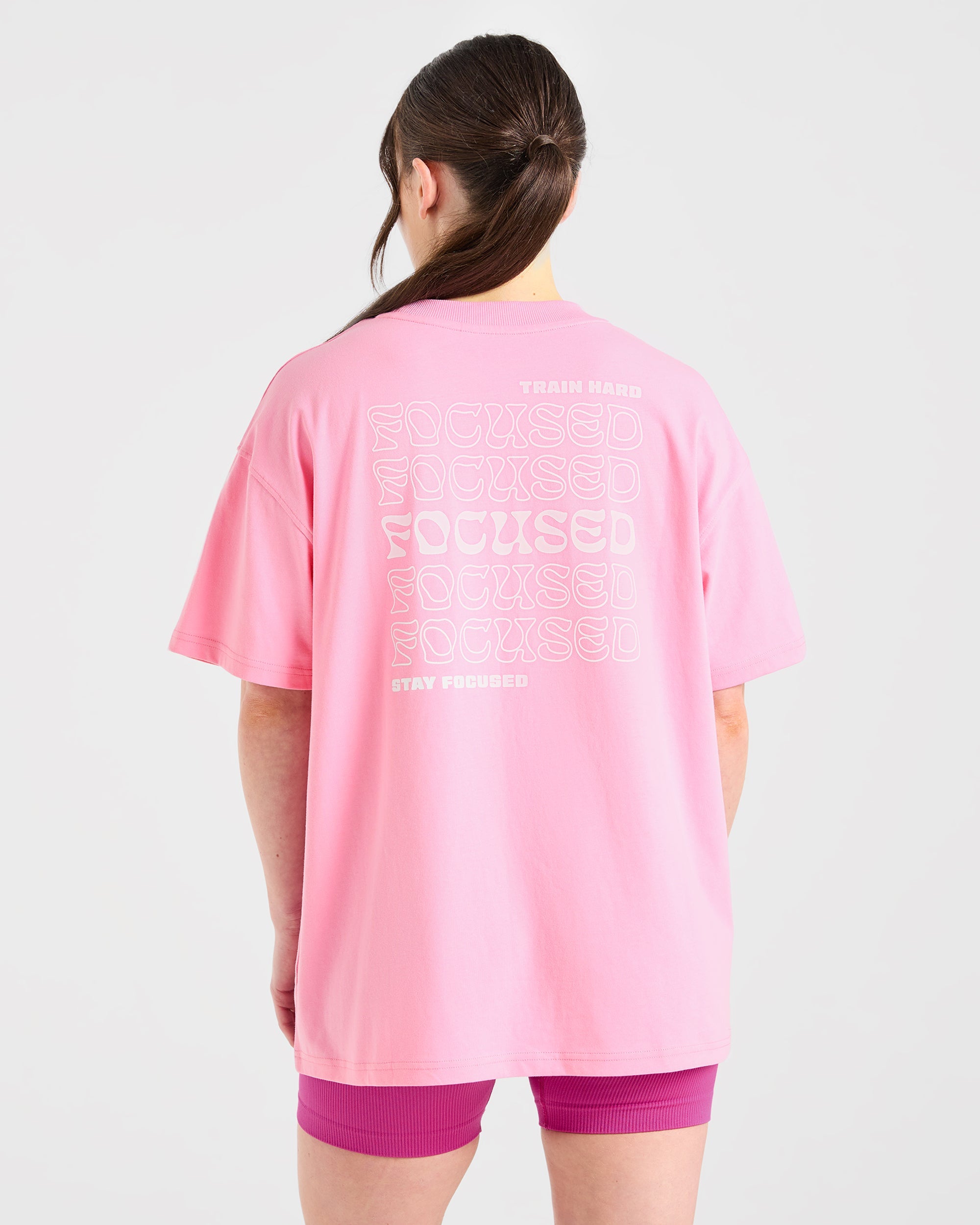 Focused Wavy Oversized T Shirt - Roze/Wit