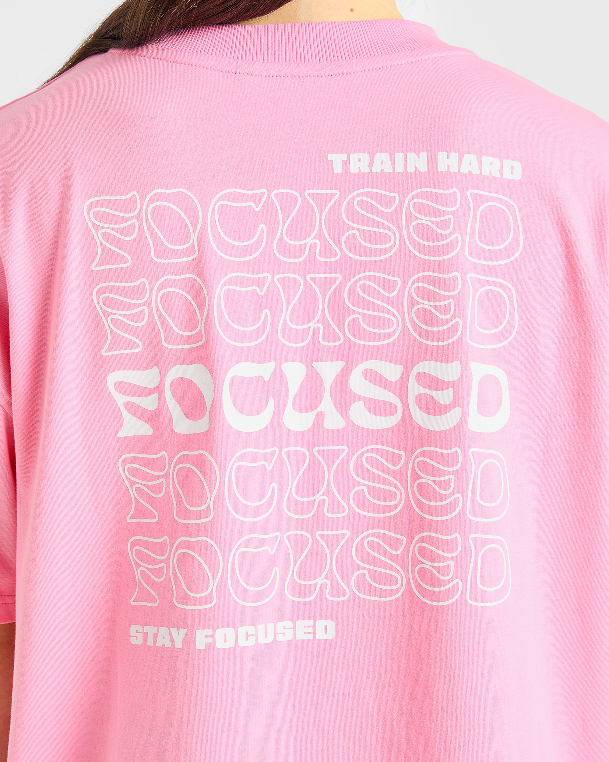 Focused Wavy Oversized T Shirt - Roze/Wit