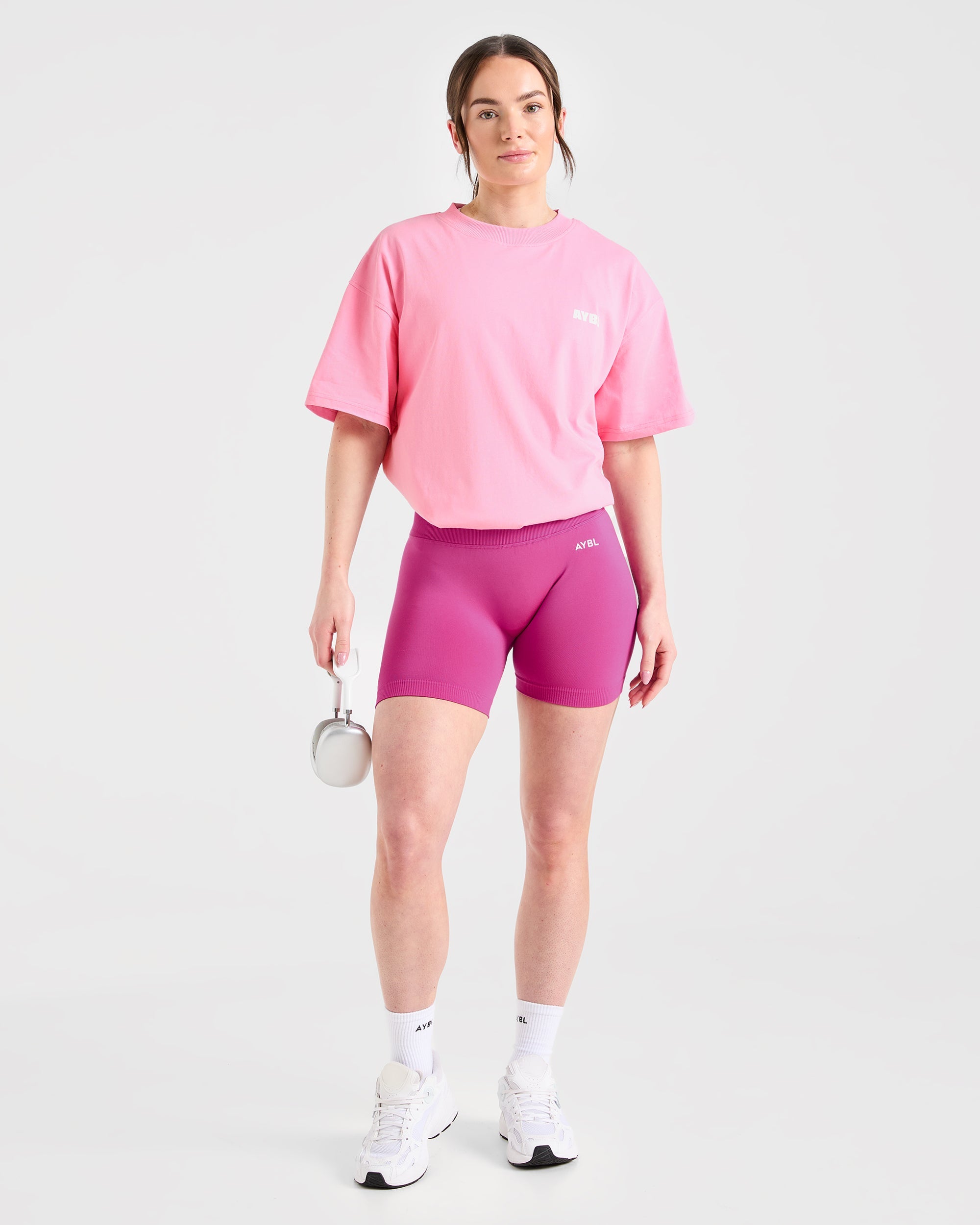 Focused Wavy Oversized T Shirt - Roze/Wit