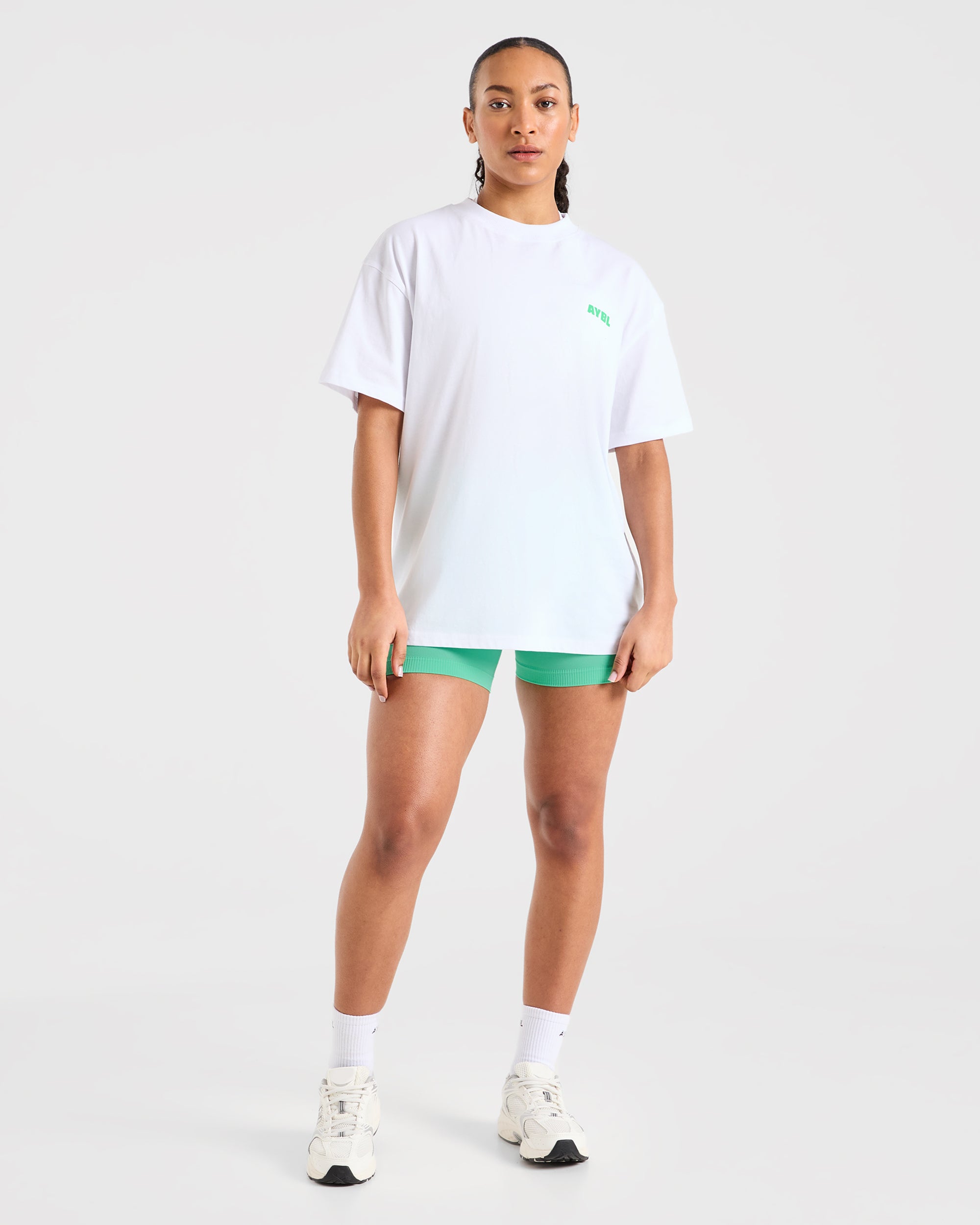 Focused Wavy Oversized T Shirt - Wit/Groen