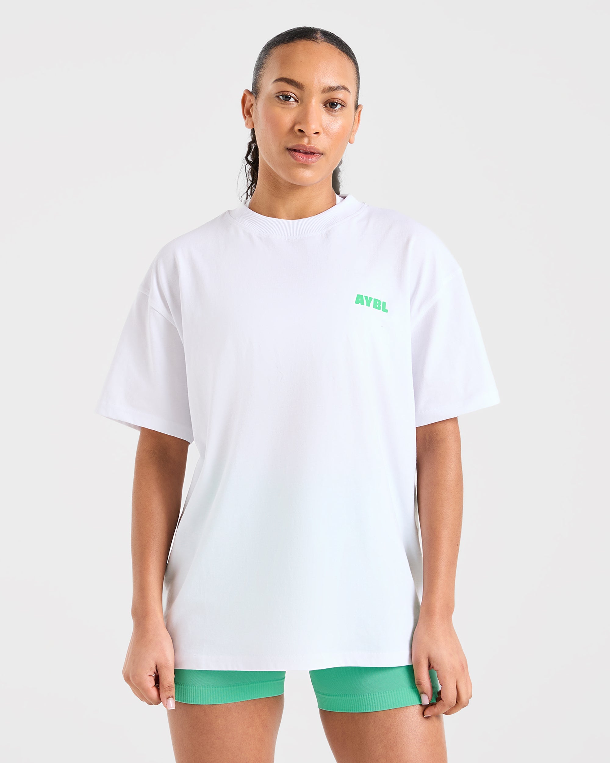 Focused Wavy Oversized T Shirt - Wit/Groen