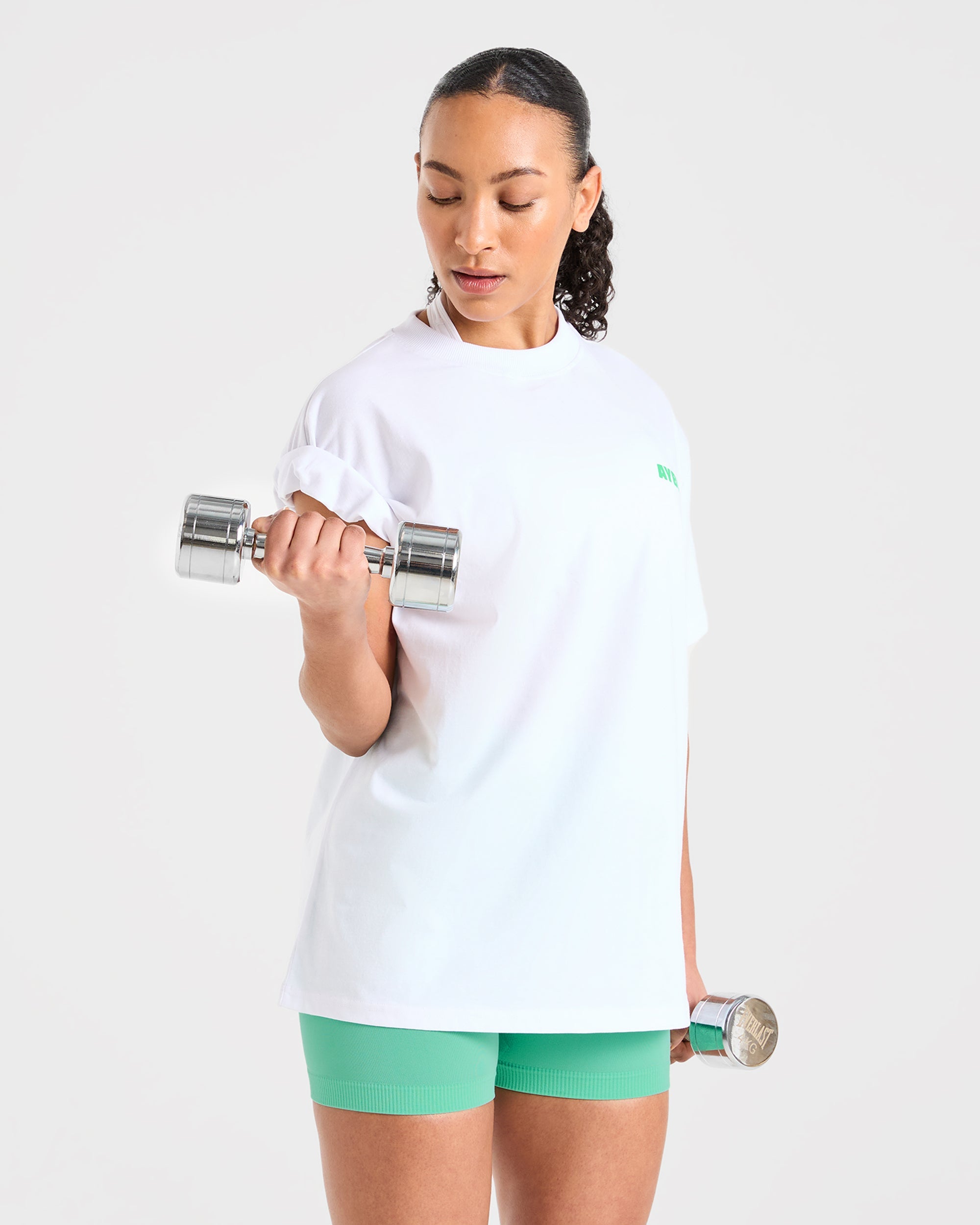 Focused Wavy Oversized T Shirt - Wit/Groen