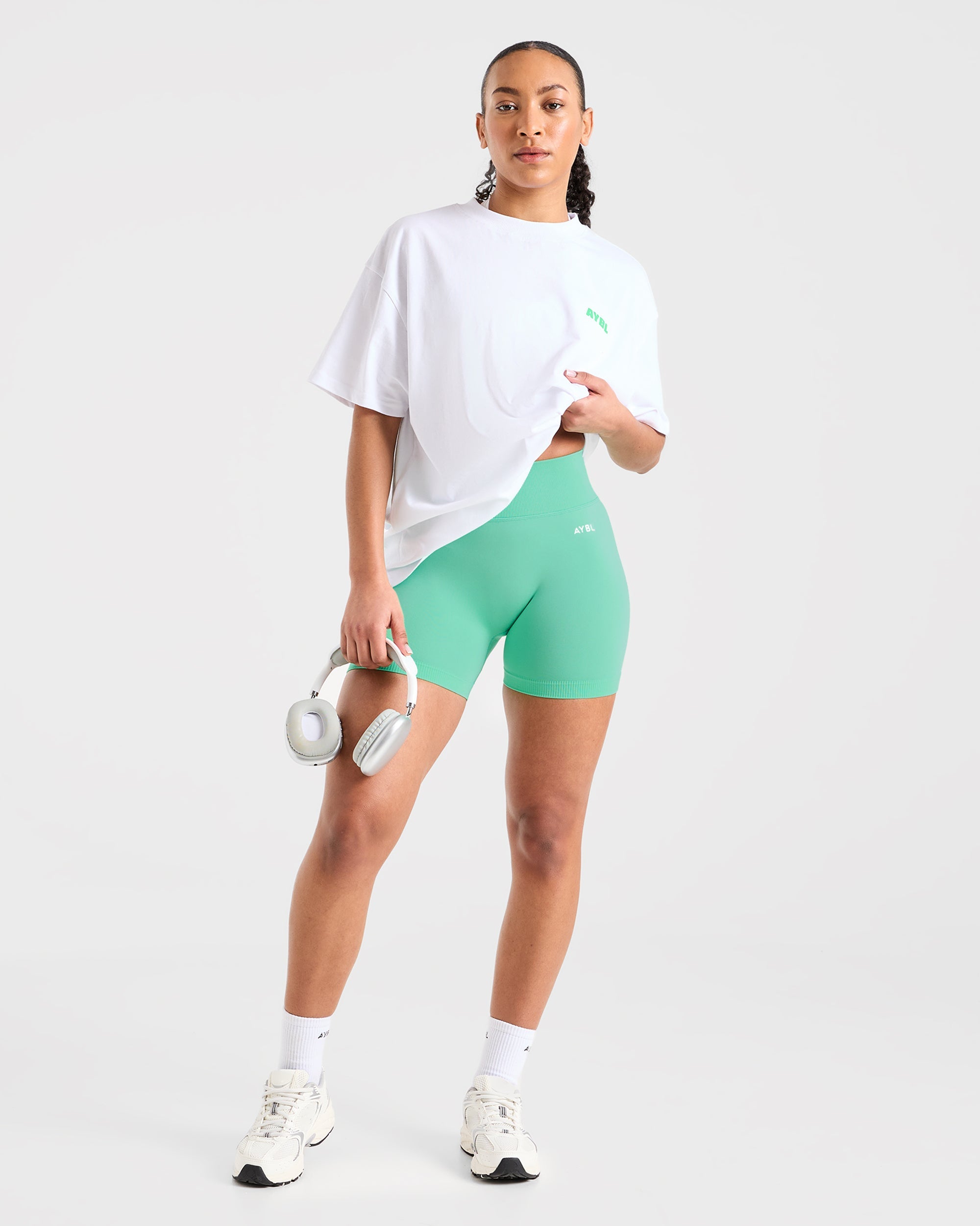 Focused Wavy Oversized T Shirt - Wit/Groen
