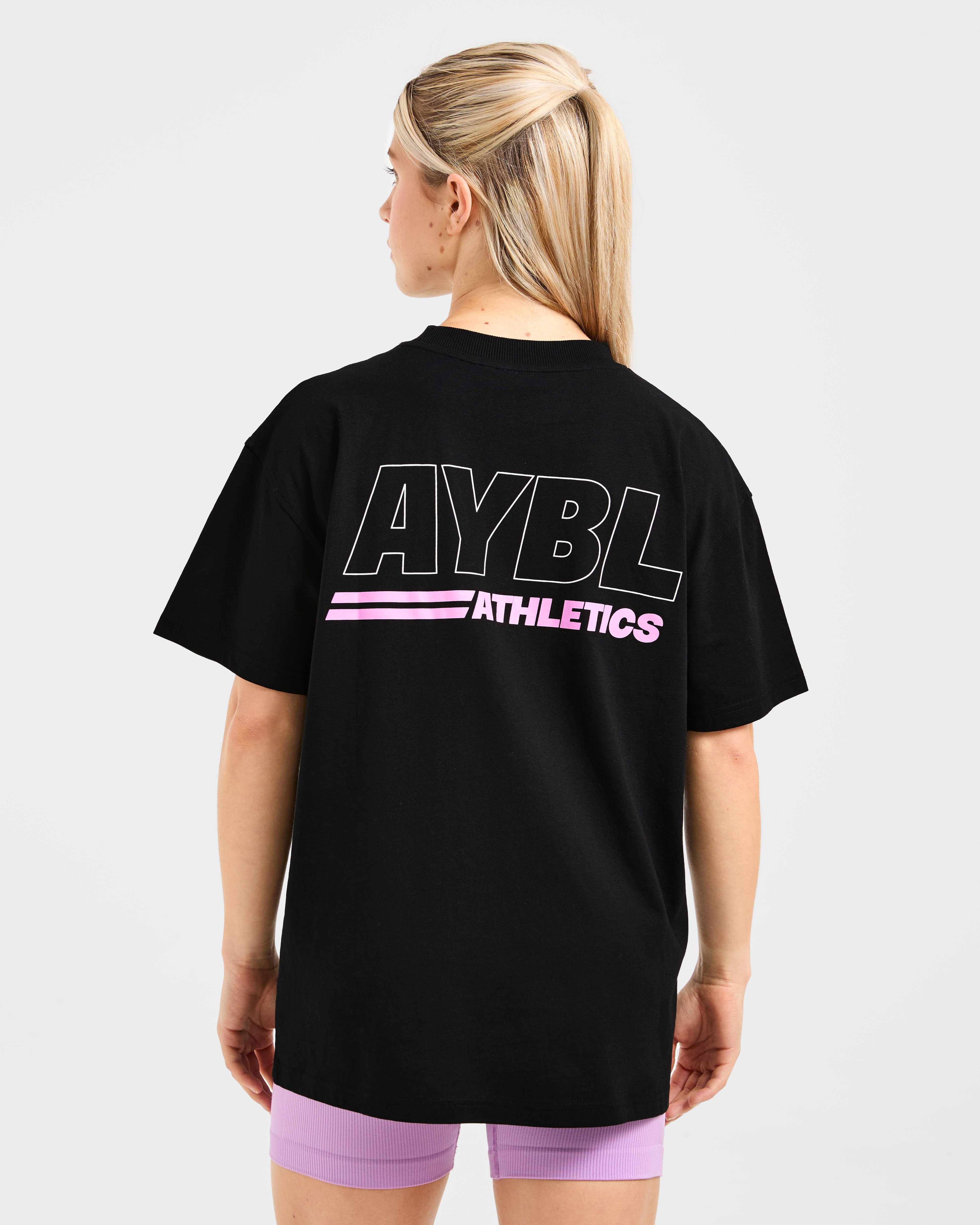 Athletics Track Oversized T Shirt - Zwart/Roze