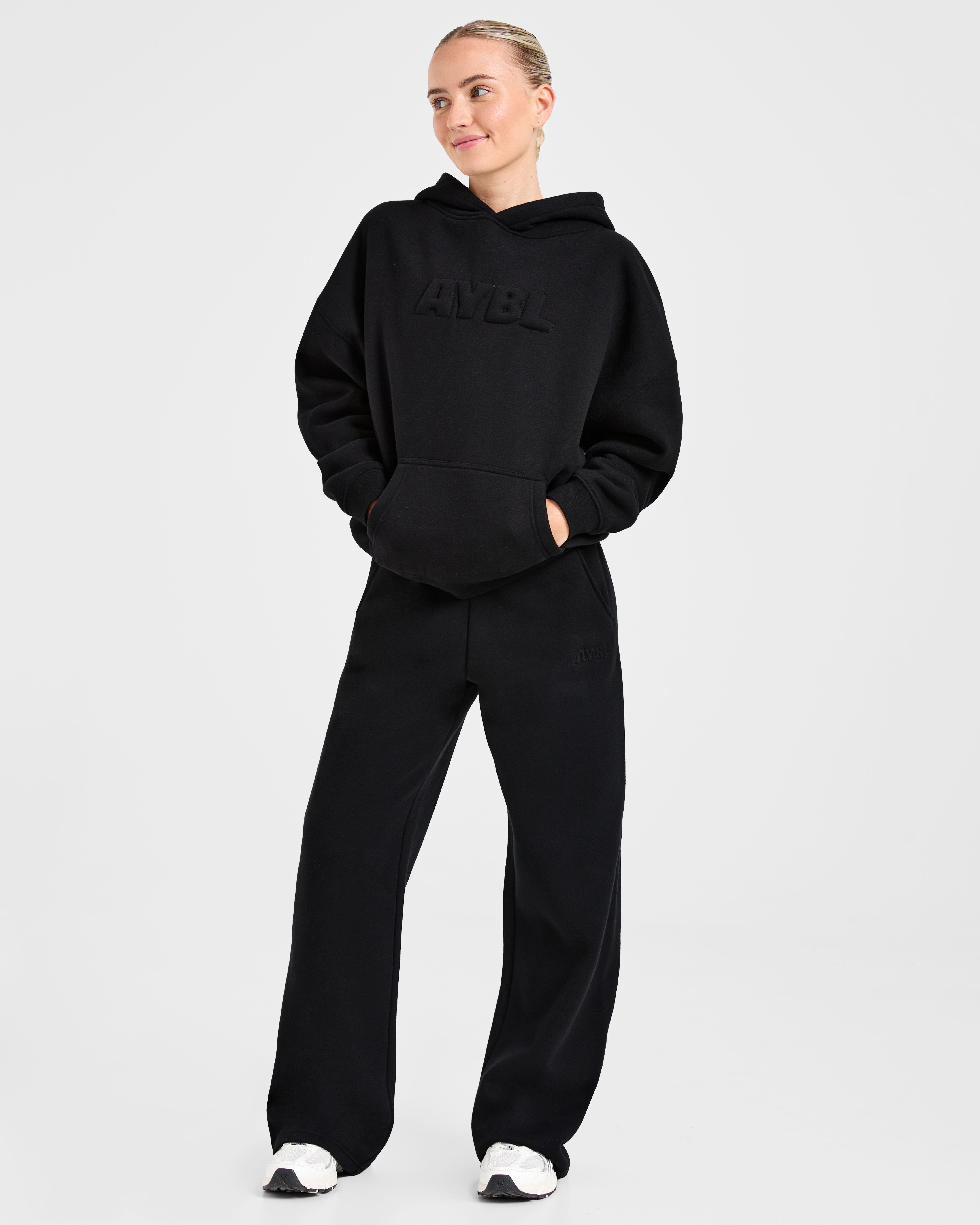 Classic Plush Oversized Straight Leg Joggers - Zwart