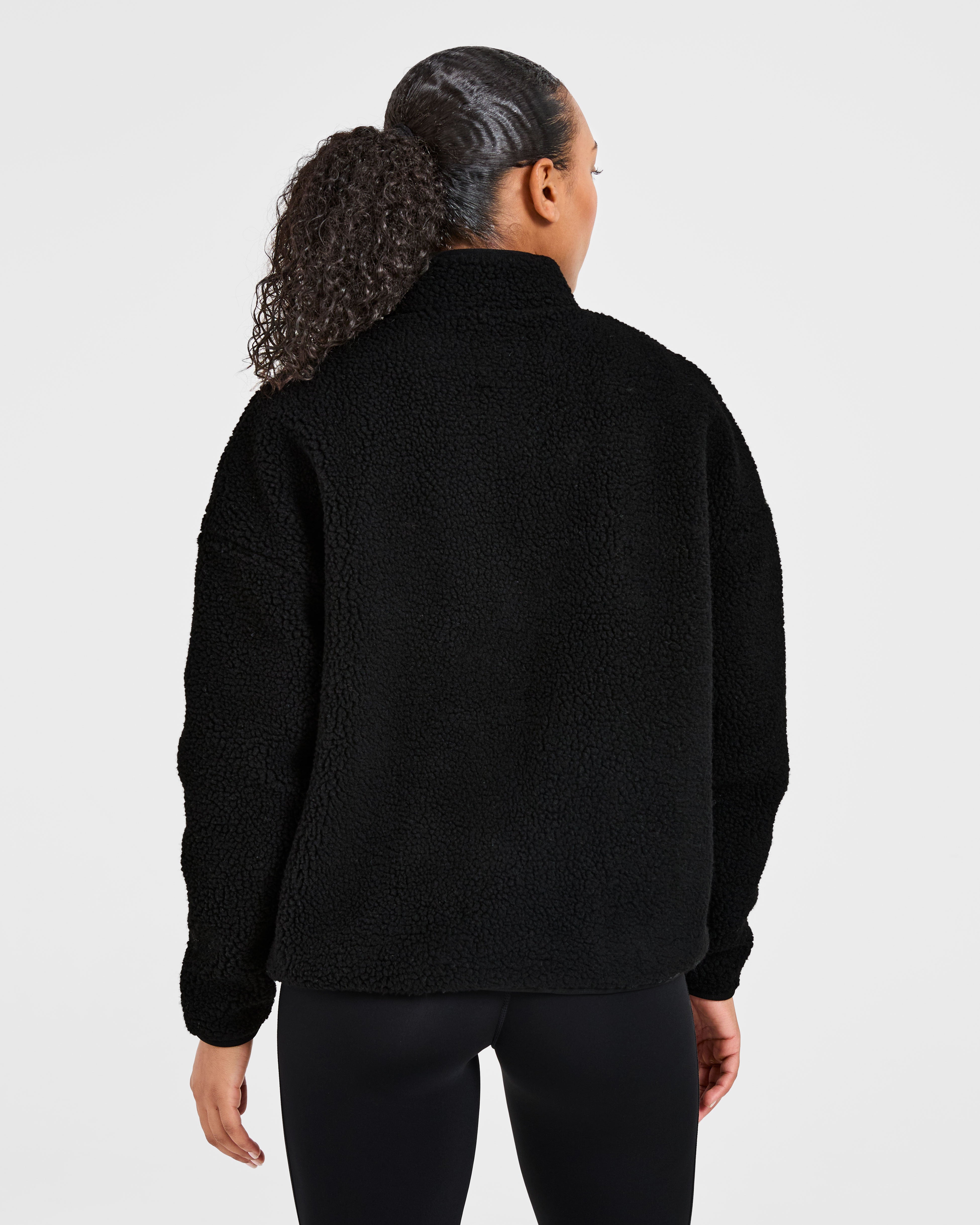 Oversized Zip Up Fleece Jacket - Zwart