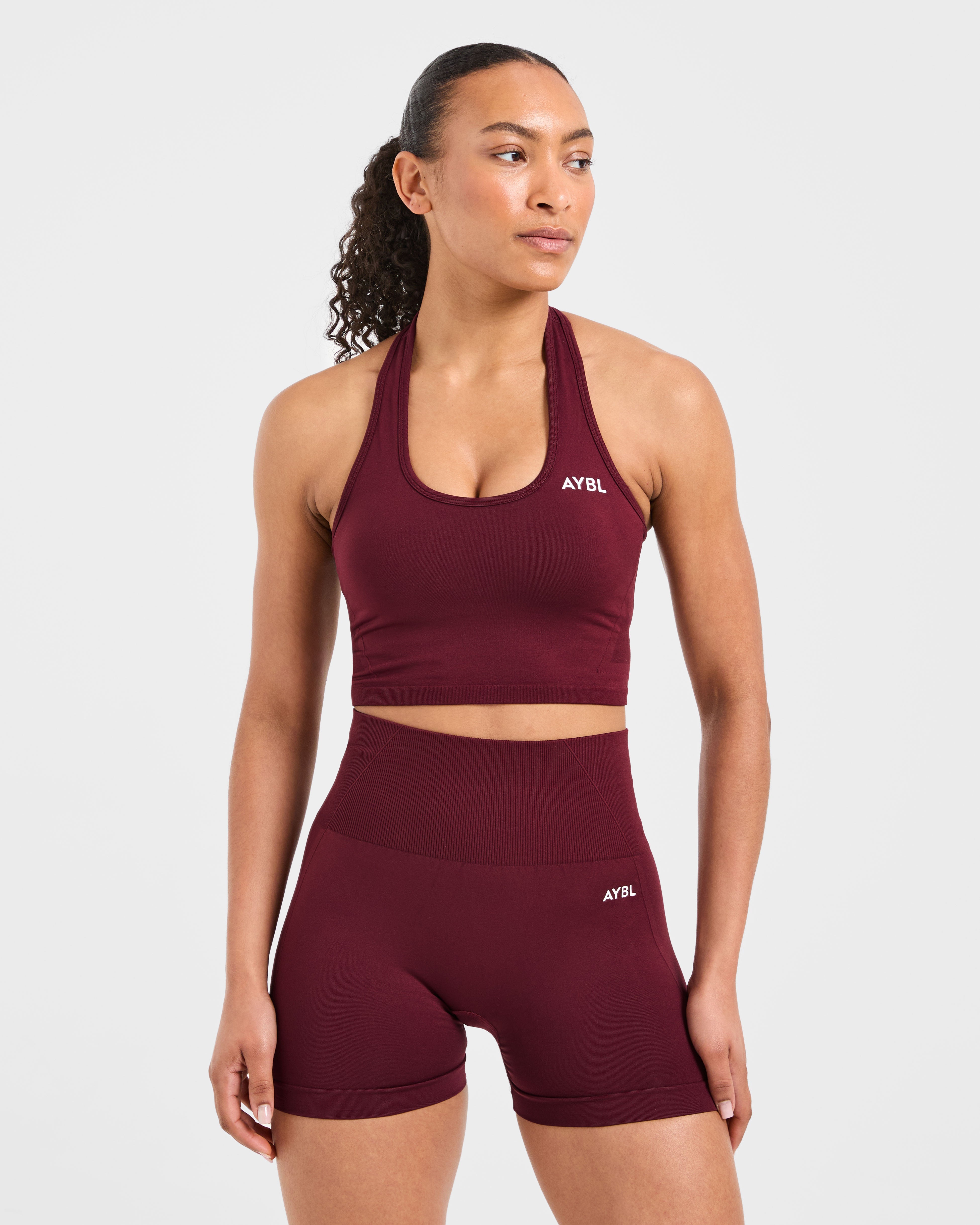 Empower Seamless Halterneck Crop Top - Rood Wine