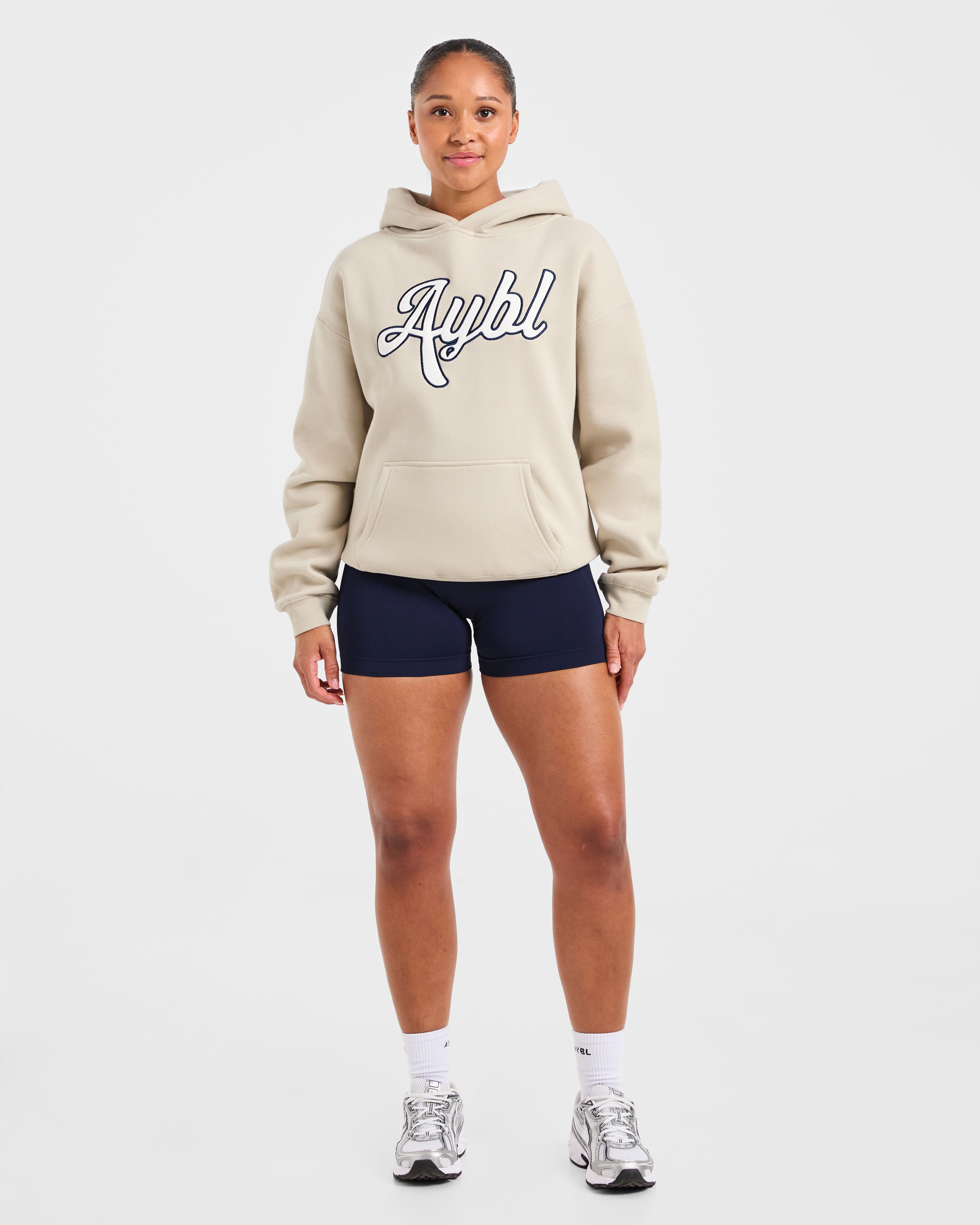 Script Embroidered Oversized Hoodie - Zand/Navy