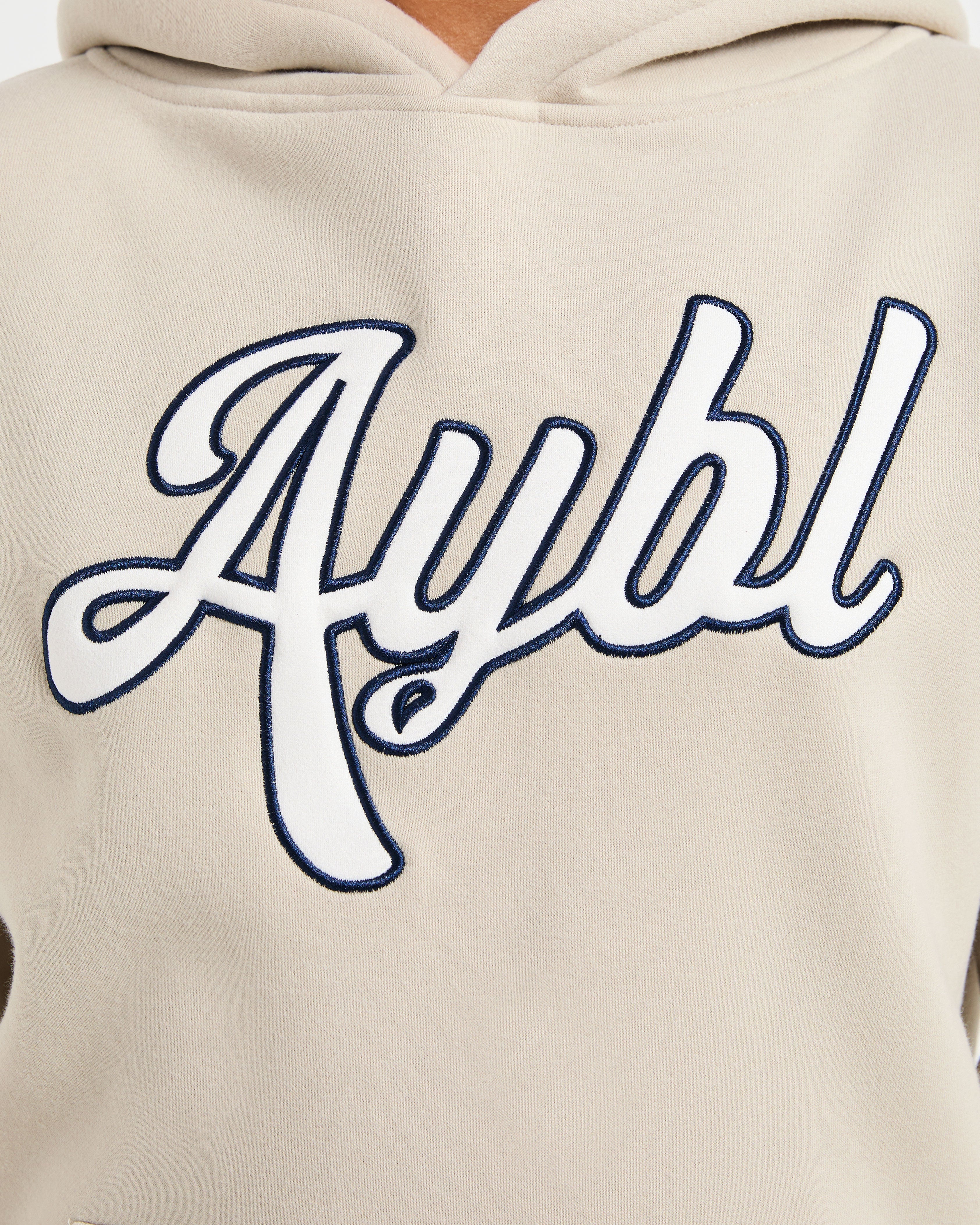 Script Embroidered Oversized Hoodie - Zand/Navy