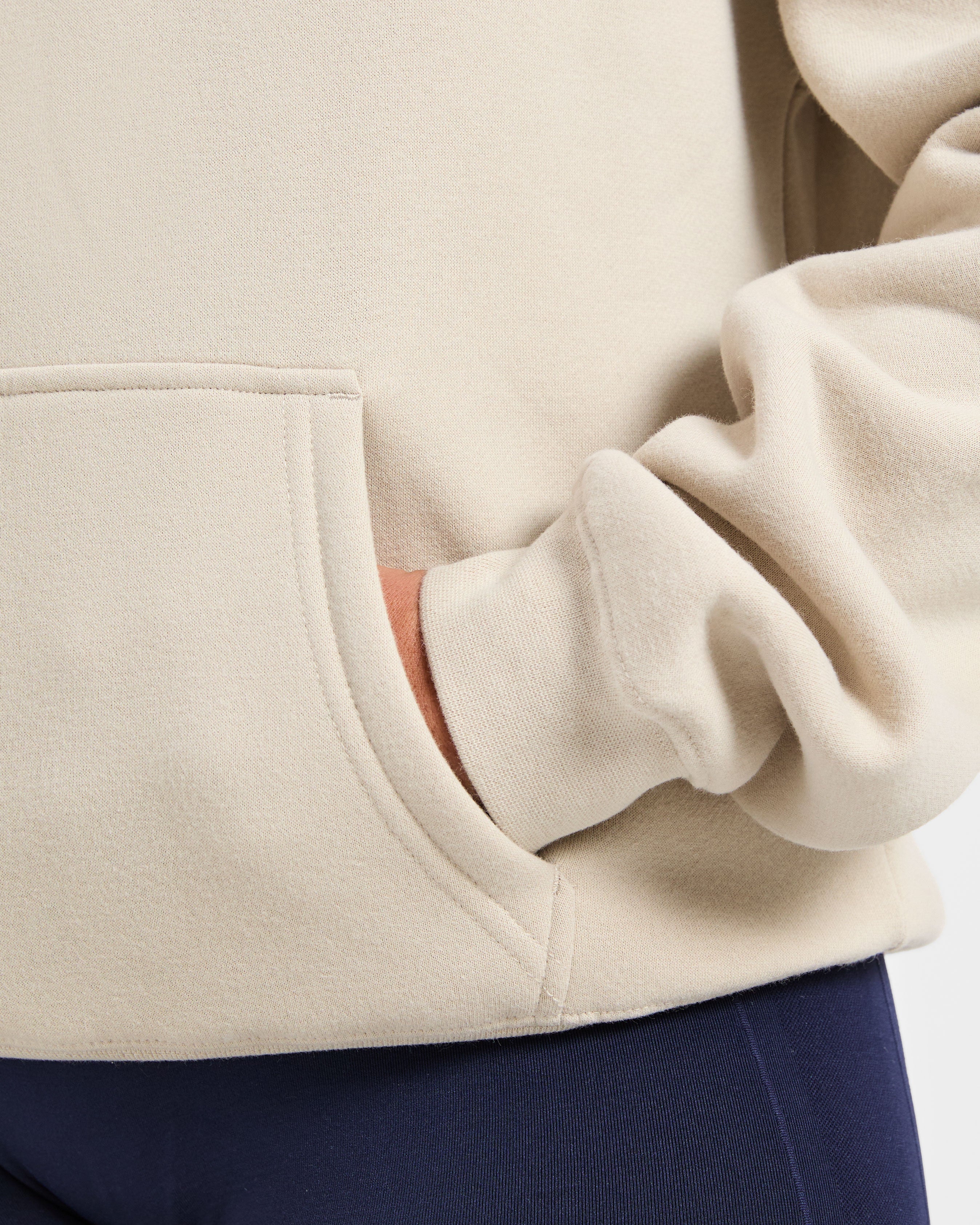 Script Embroidered Oversized Hoodie - Zand/Navy