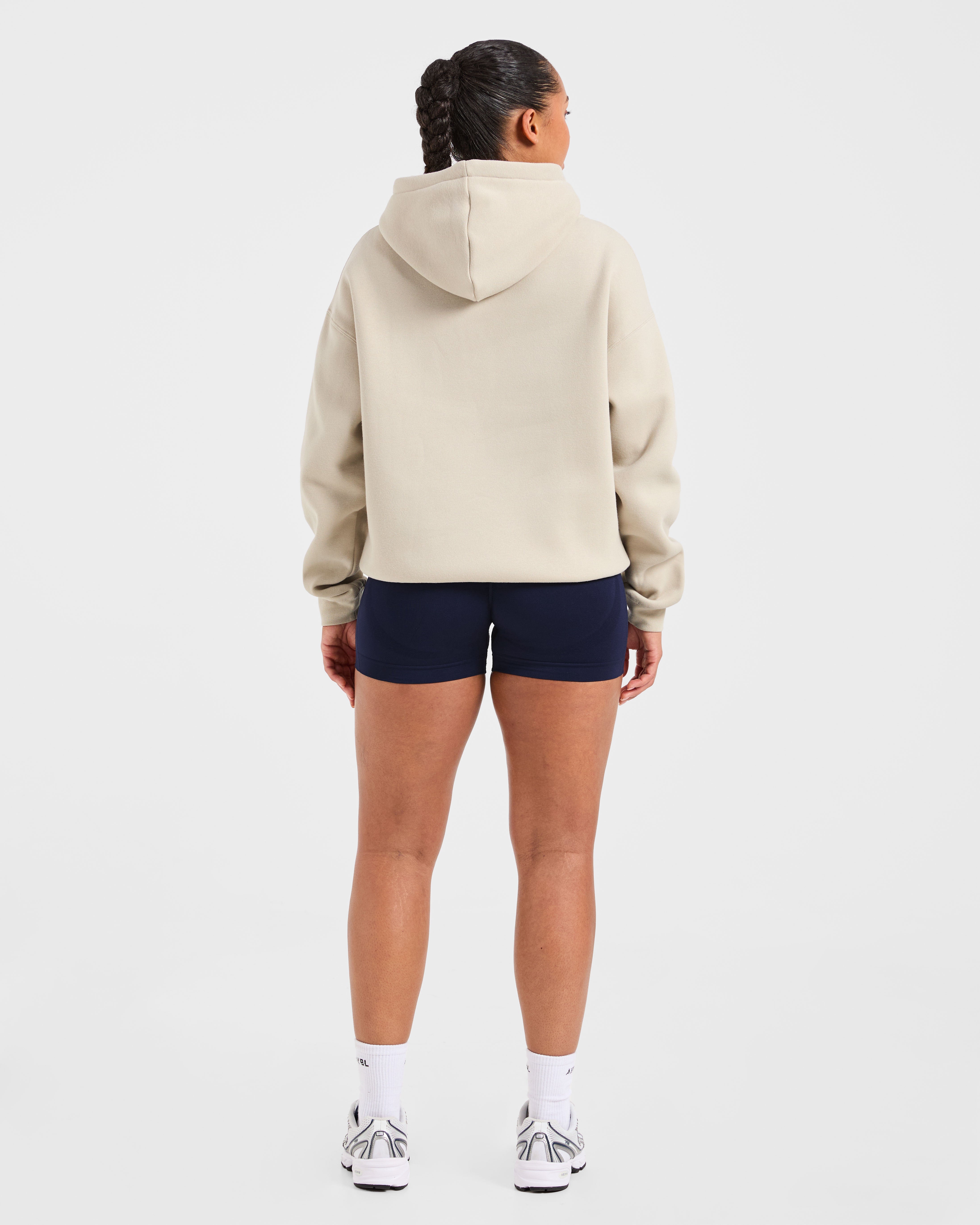 Script Embroidered Oversized Hoodie - Zand/Navy
