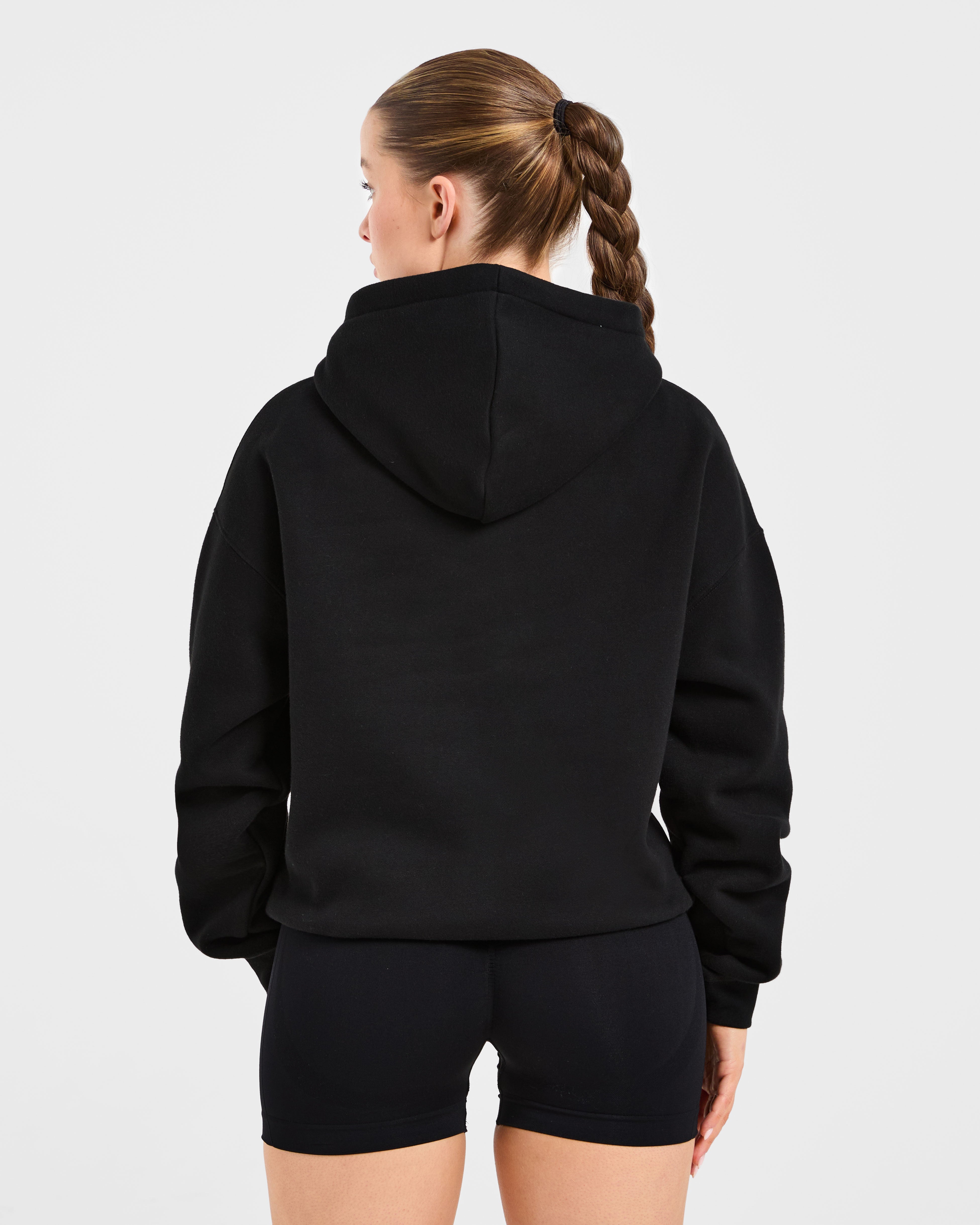 Script Embroidered Oversized Hoodie - Zwart