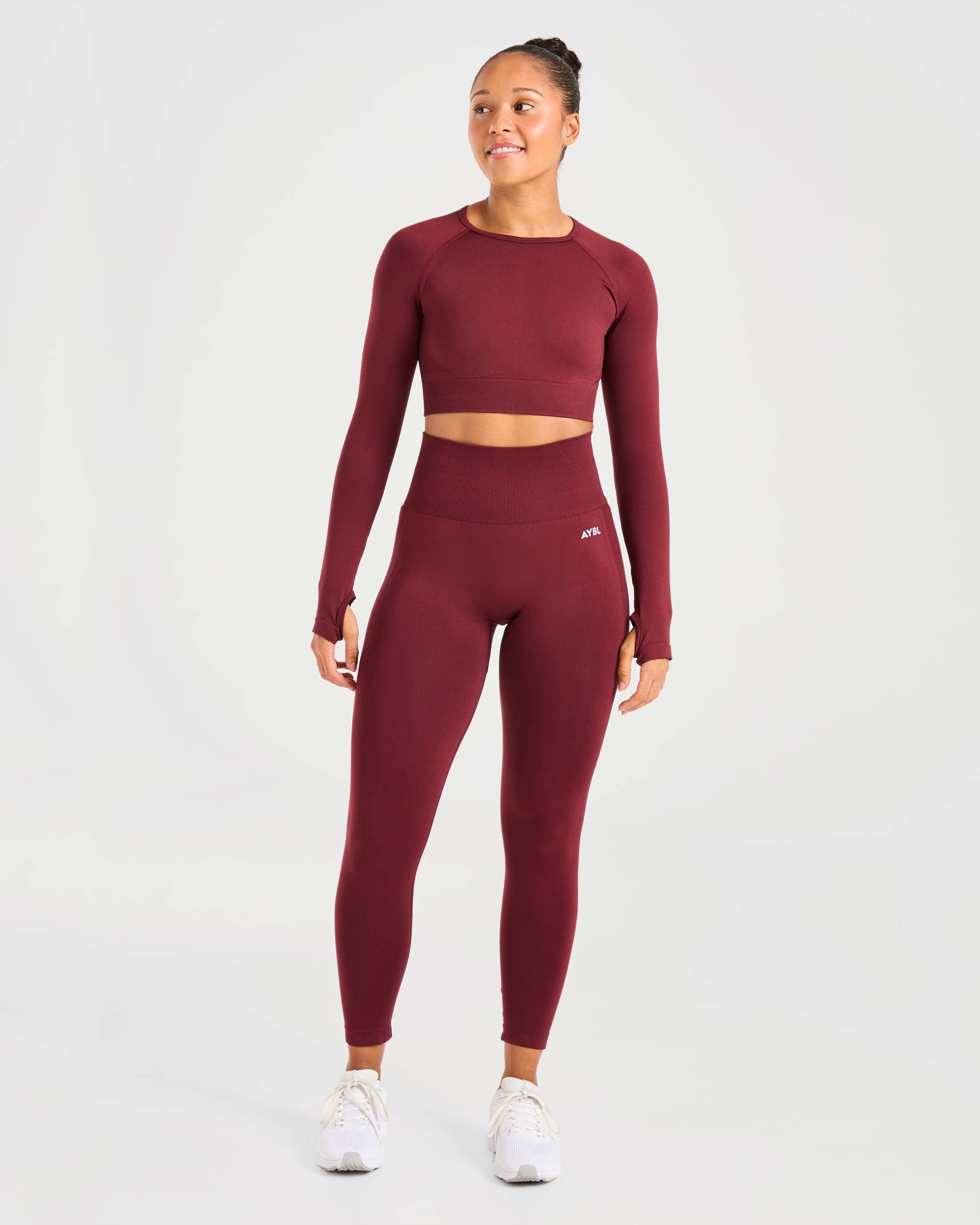Empower Seamless Long Sleeve Crop Top - Rood Wine