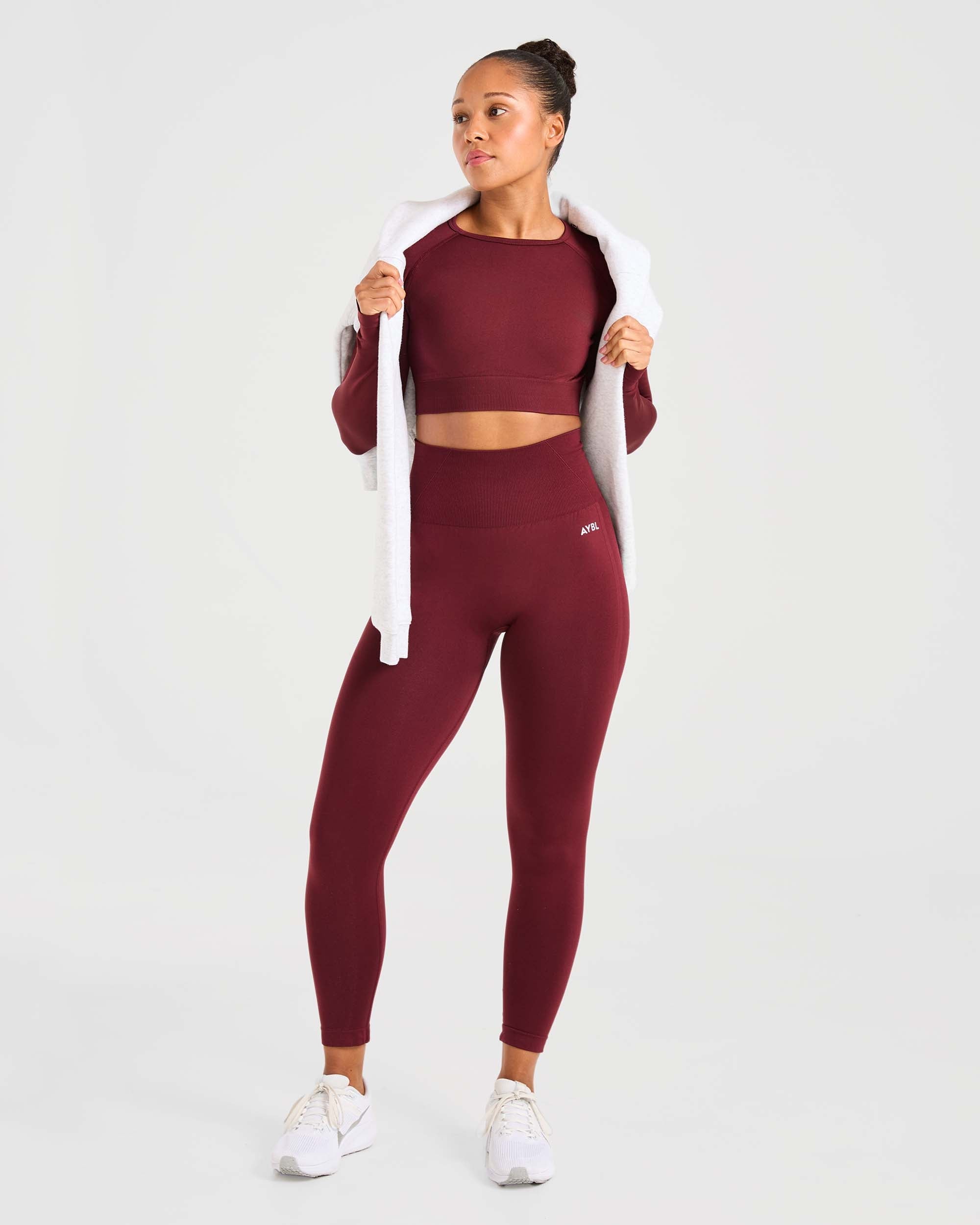 Empower Seamless Long Sleeve Crop Top - Rood Wine