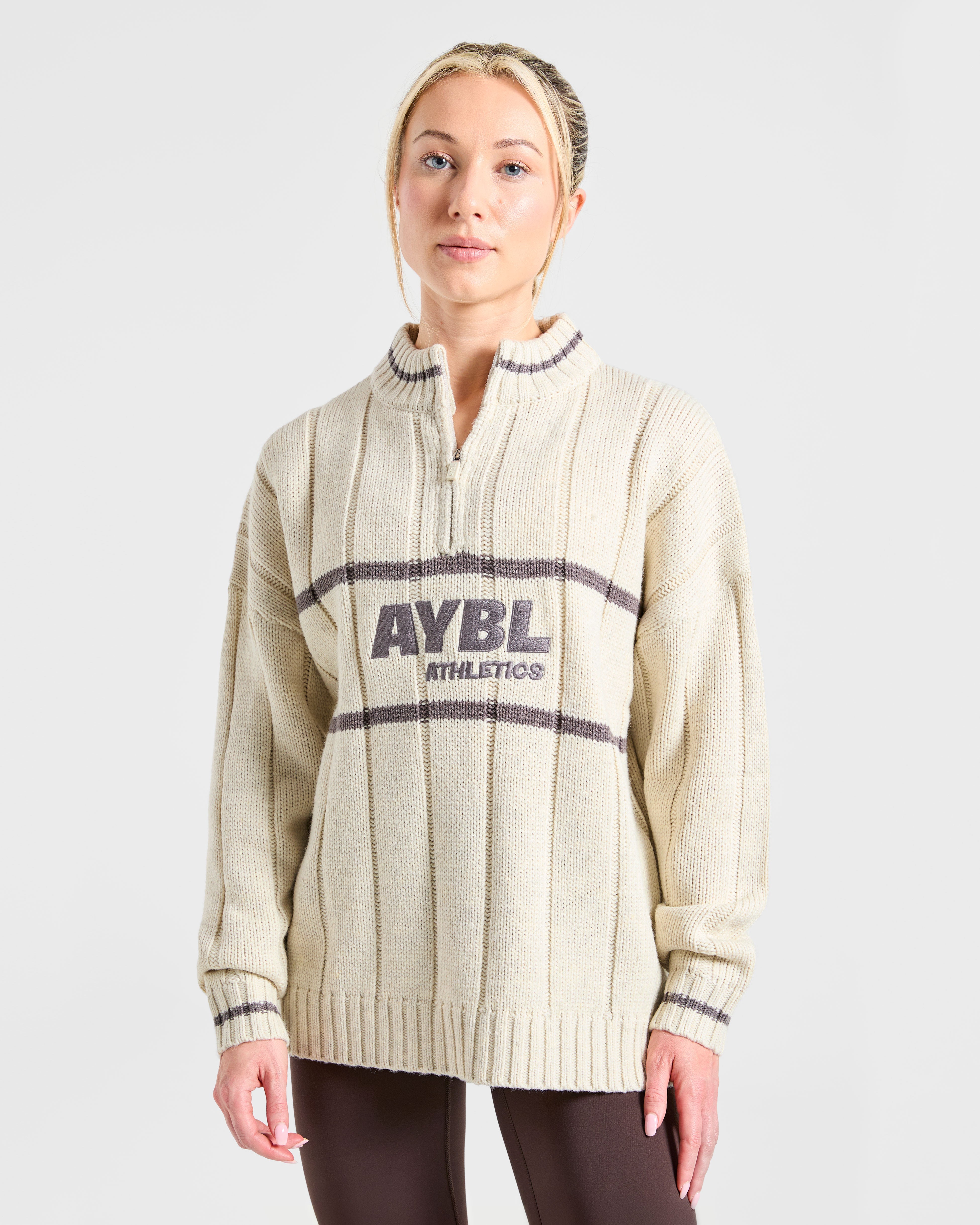 Athletics Oversized Knitted 1/4 Zip - Oatmeal