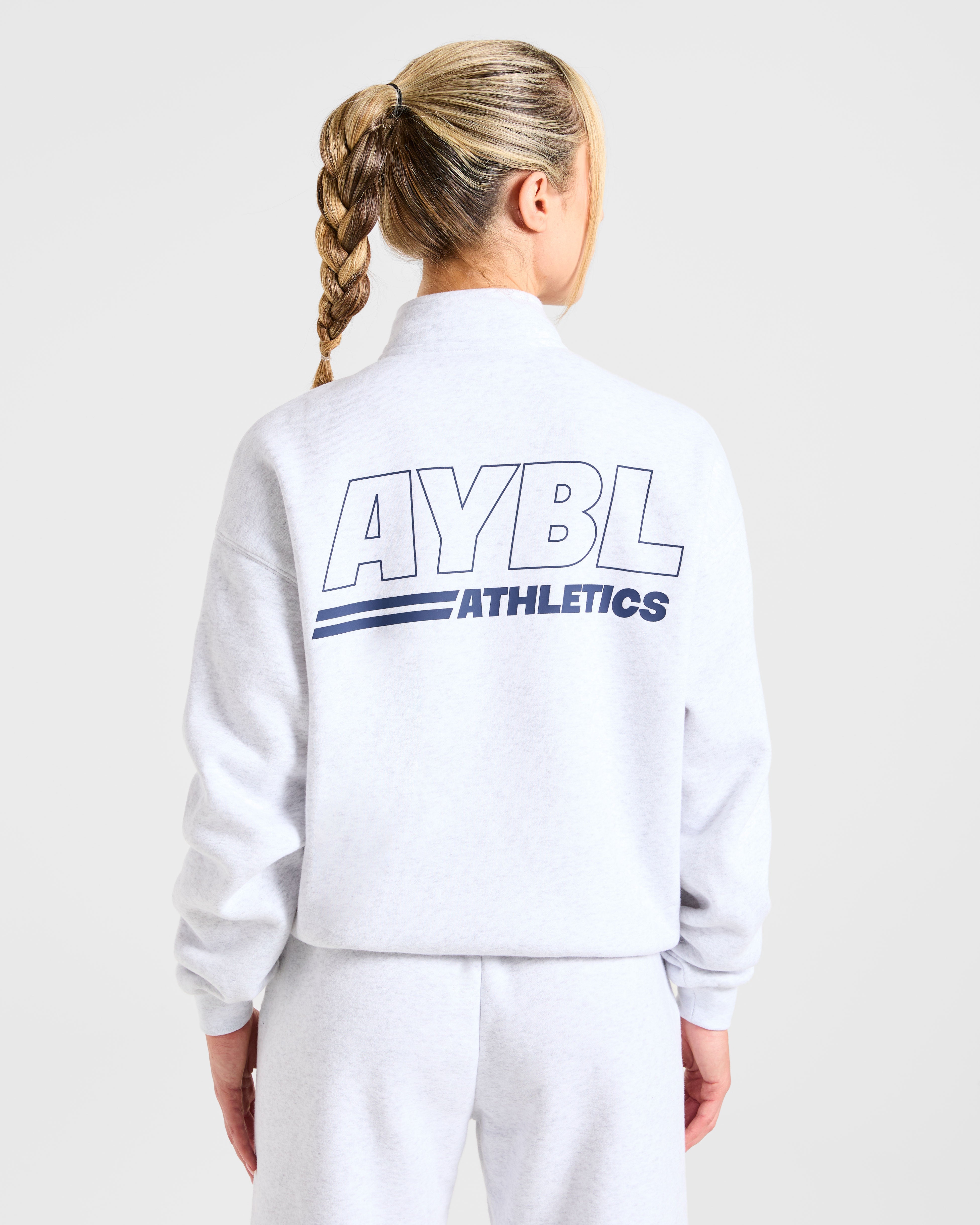 Athletics Track Oversized 1/4 Zip Pullover - Heather Grijs/Navy