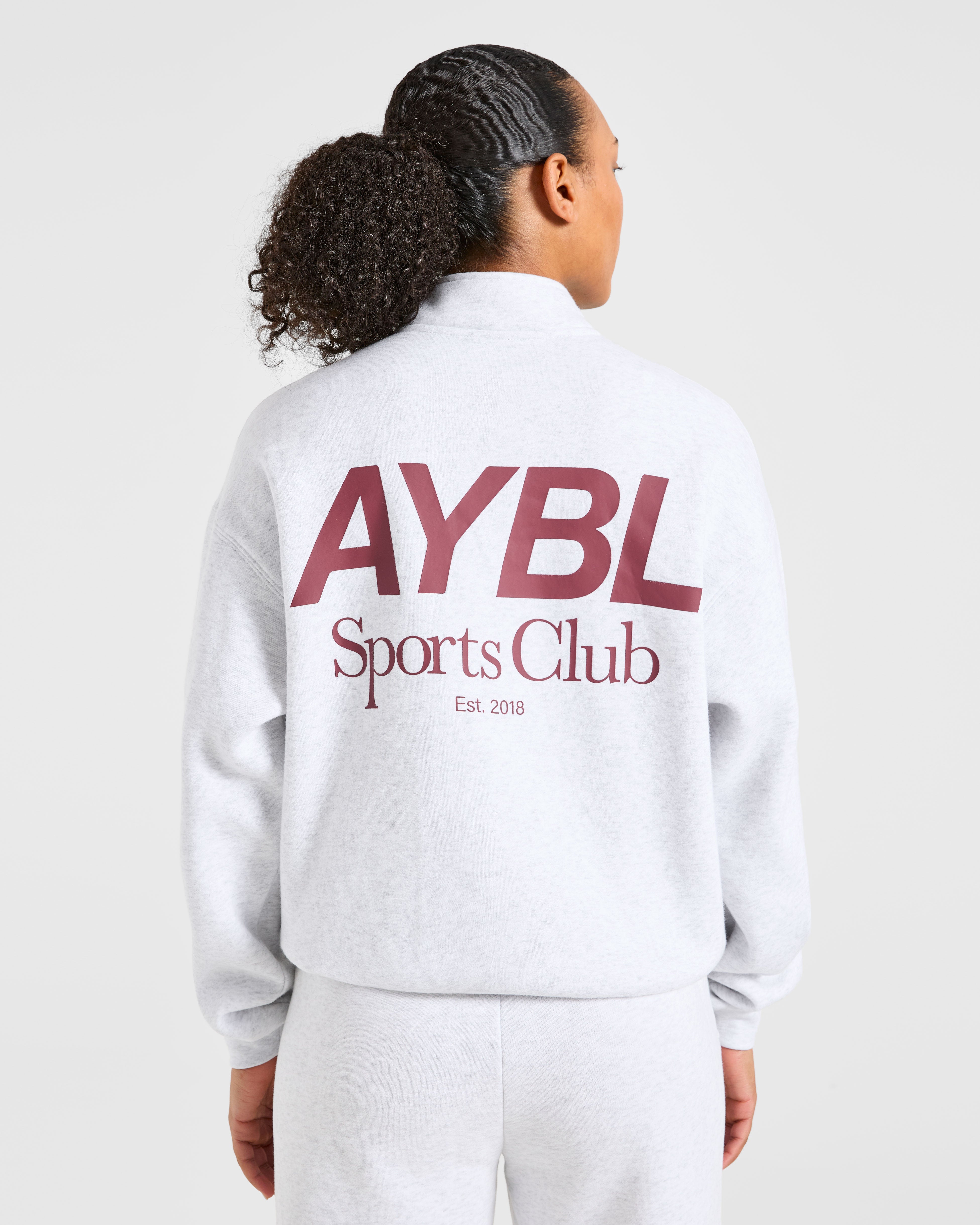 Sports Club Oversized 1/4 Zip Pullover - Grijs Marl/Burgundy