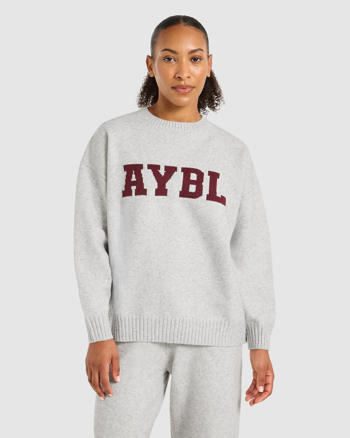 Varsity Oversized Knitted Sweater - Grijs Marl/Burgundy