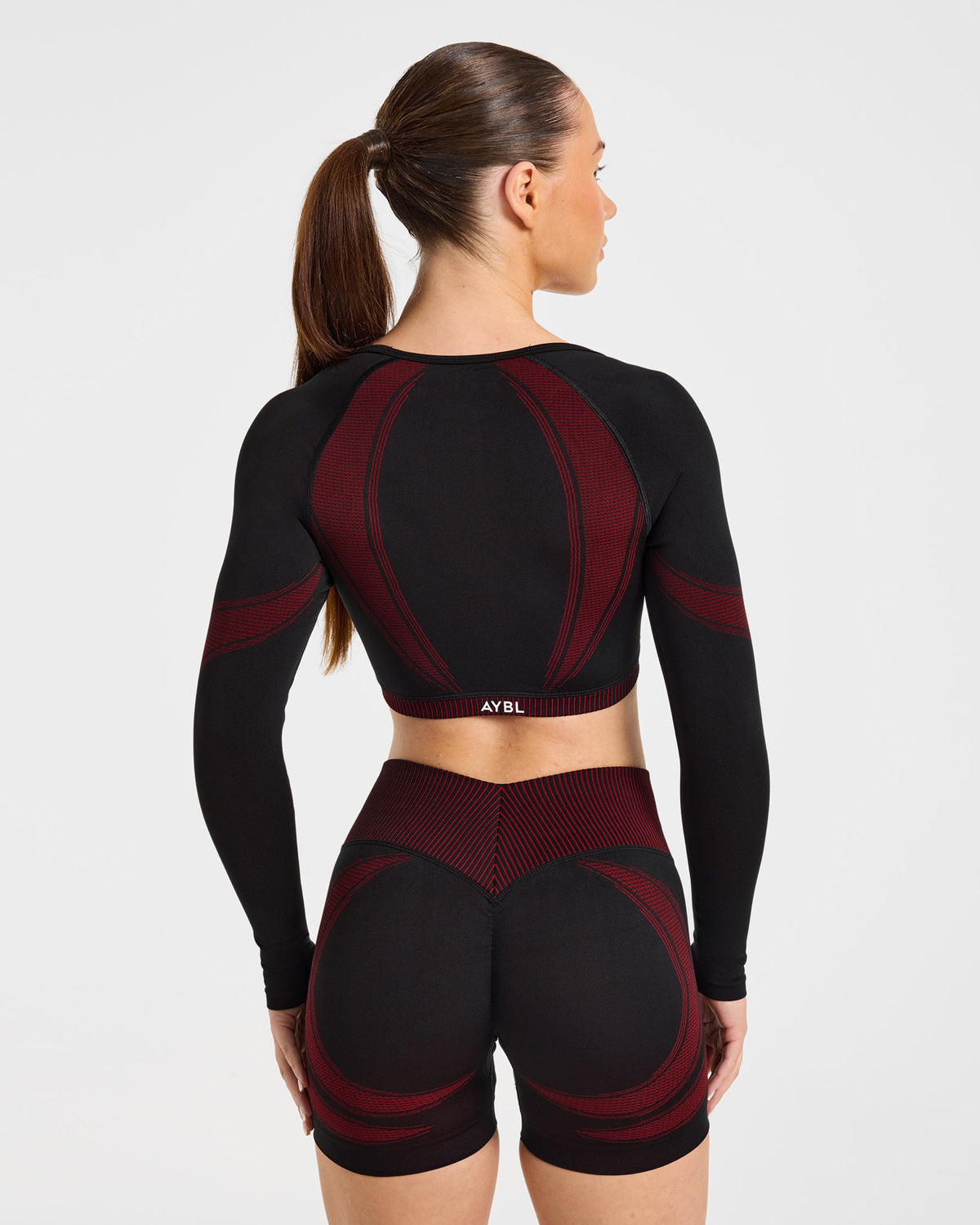 Charge Seamless Long Sleeve Crop Top - Zwart/Rood