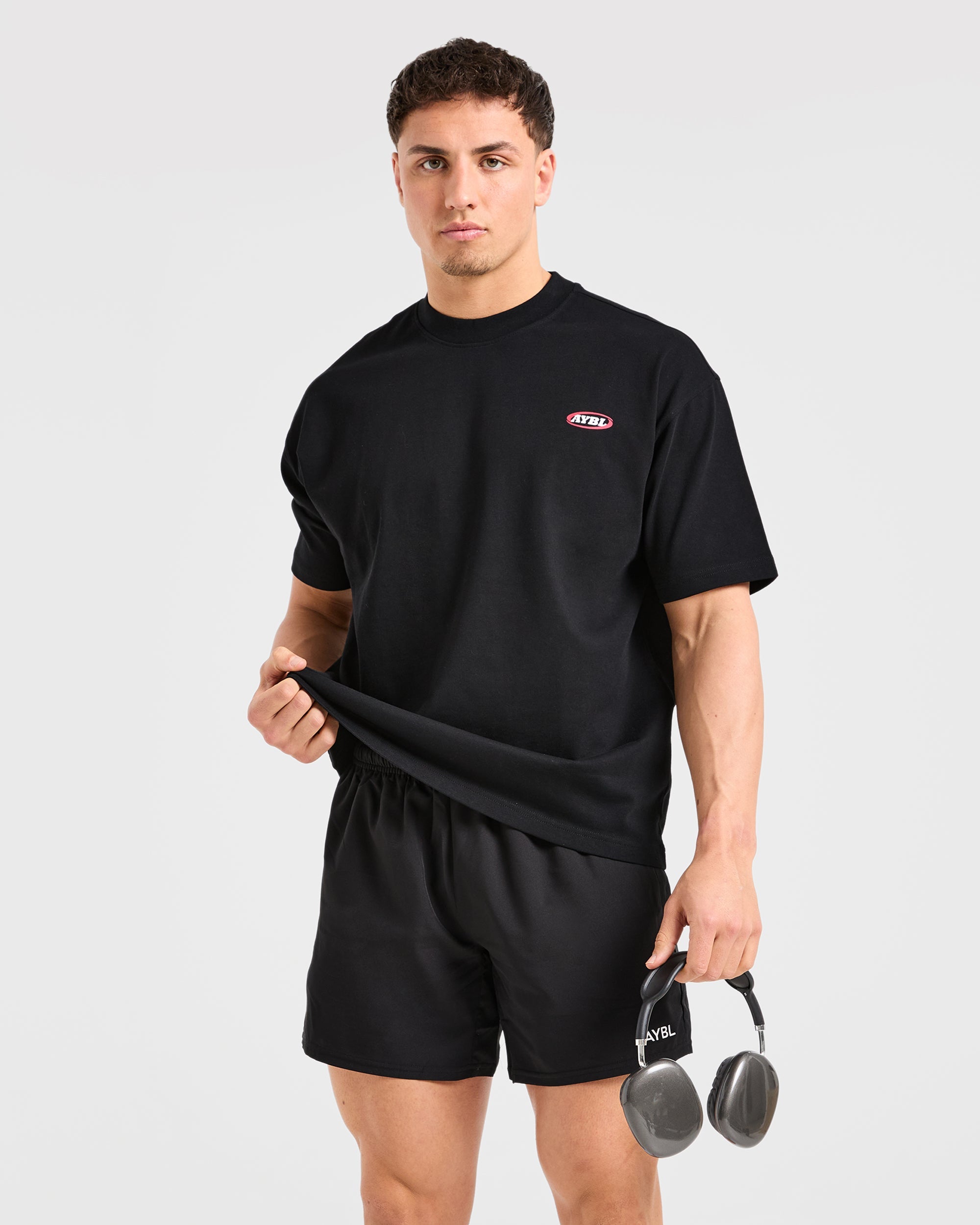 Athletics Script Oversized T Shirt - Zwart