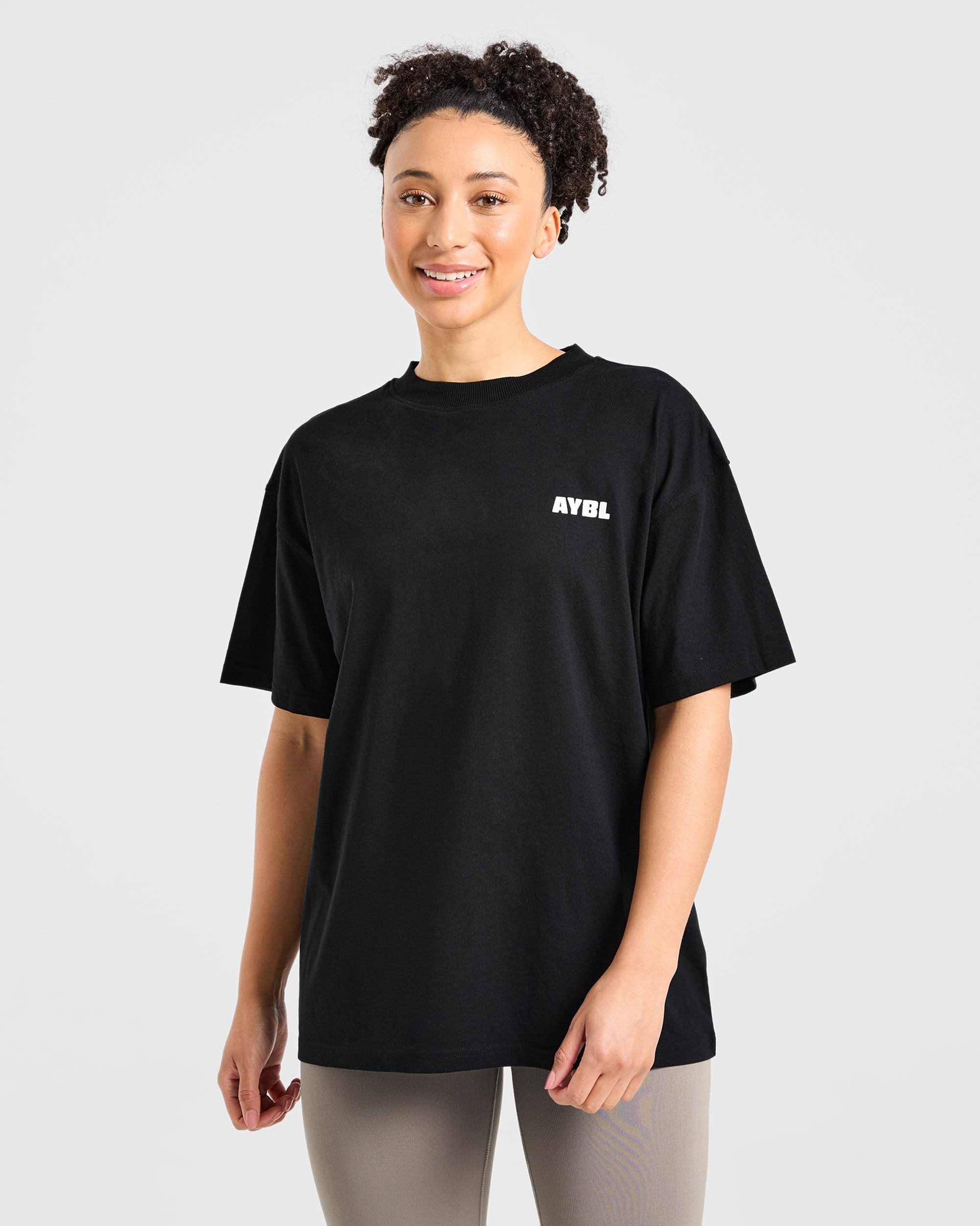 Focused Wavy Oversized T Shirt - Zwart