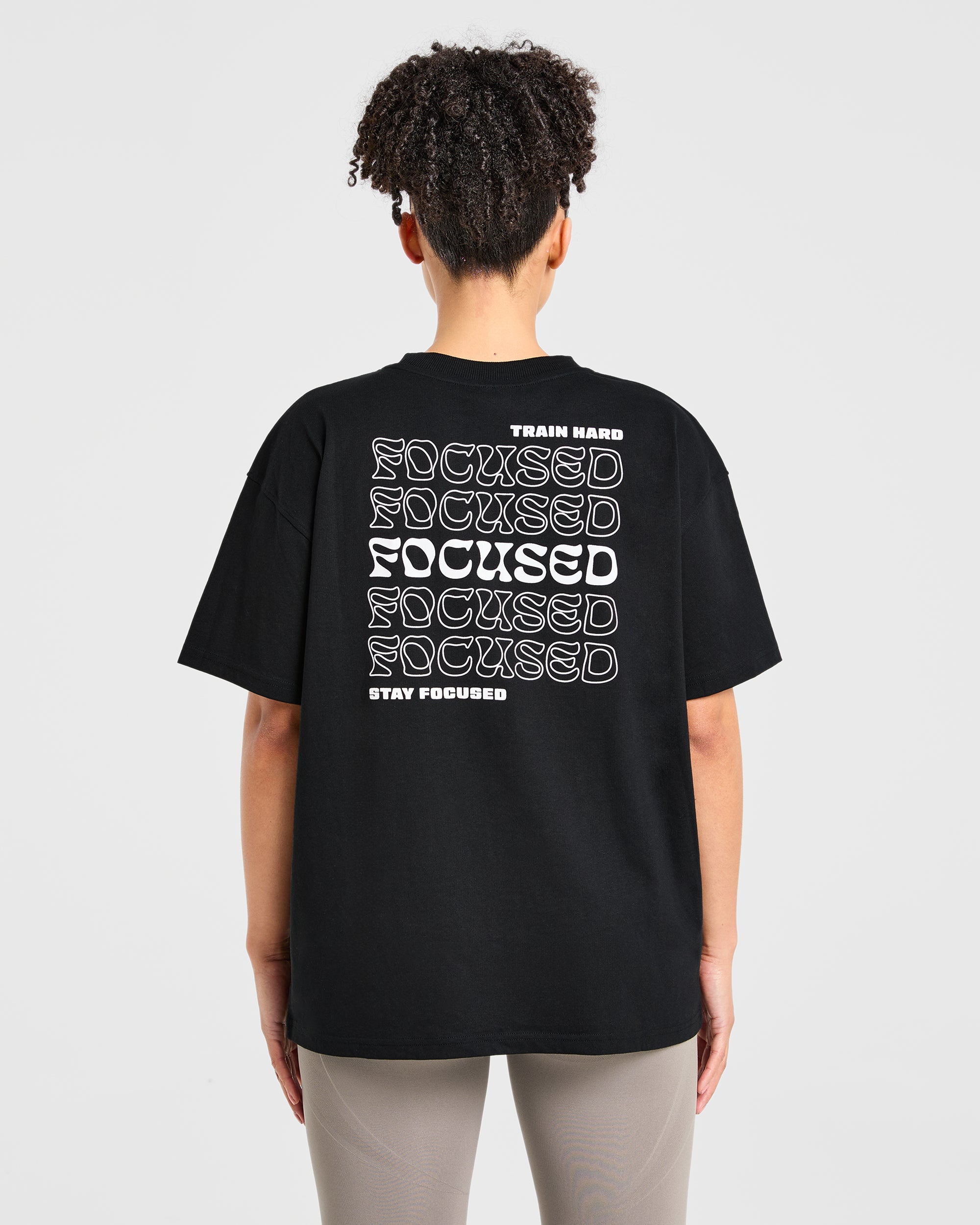 Focused Wavy Oversized T Shirt - Zwart