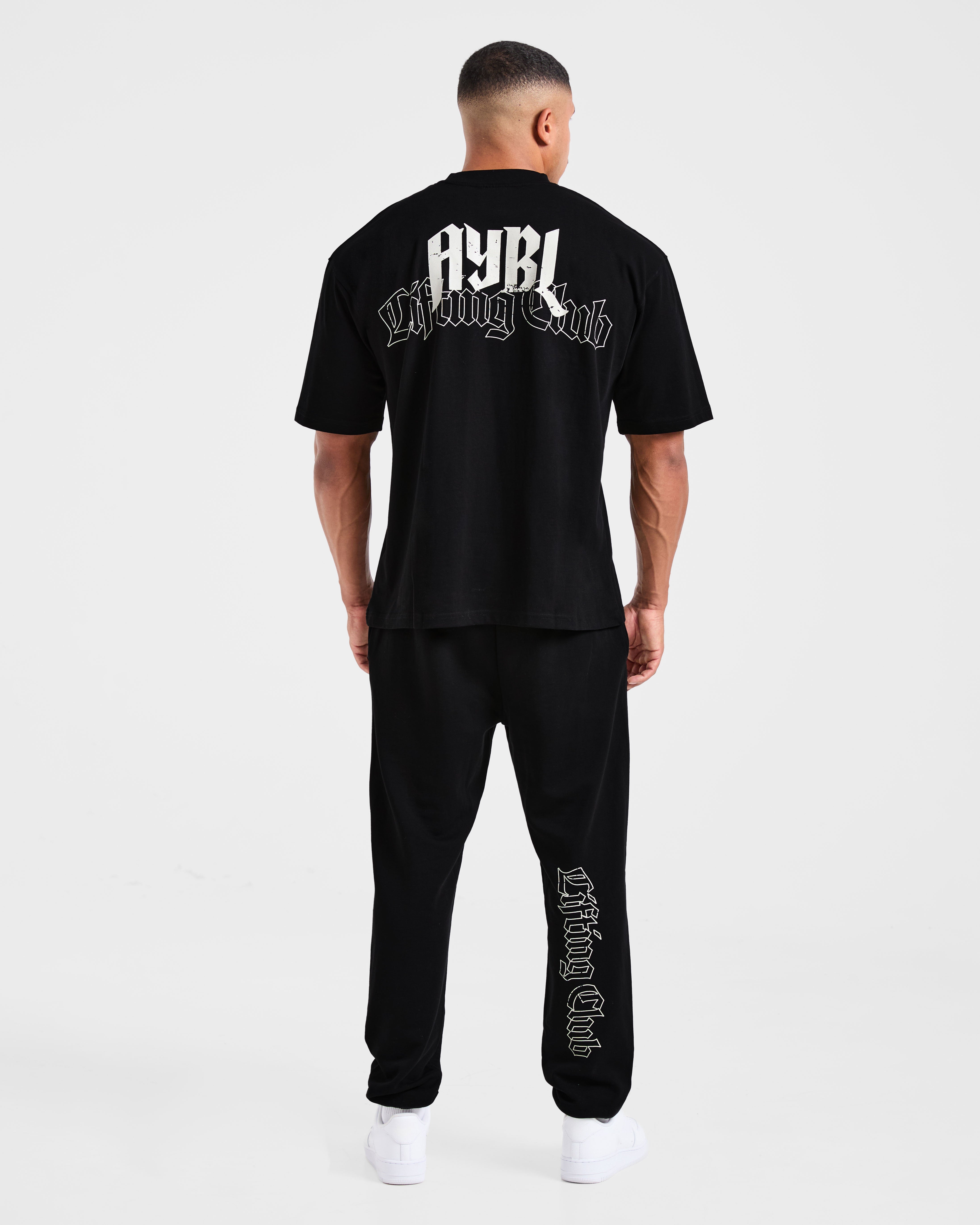 Lifting Club Gothic Oversized T Shirt - Zwart/Off Wit
