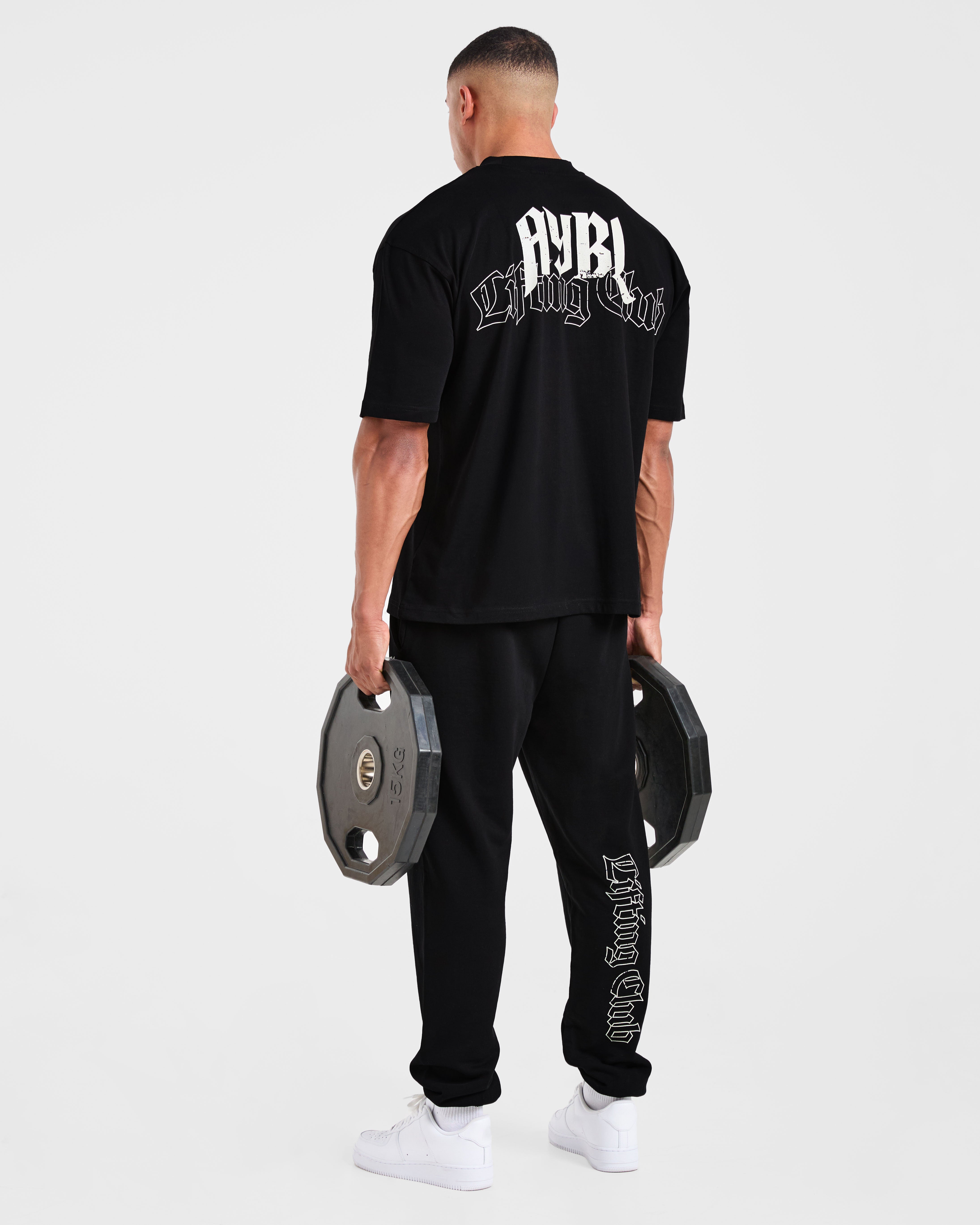 Lifting Club Gothic Oversized T Shirt - Zwart/Off Wit