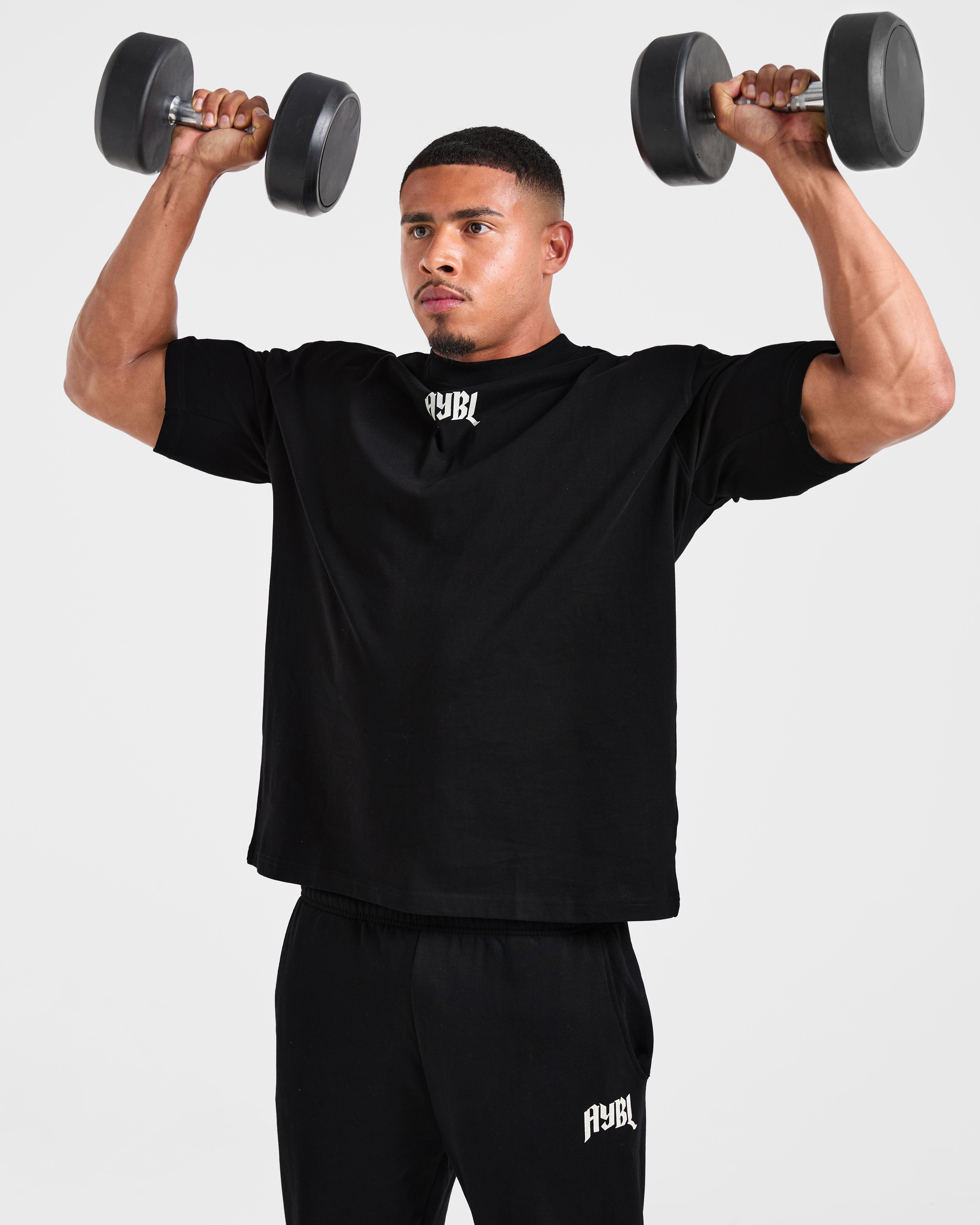 Lifting Club Gothic Oversized T Shirt - Zwart/Off Wit