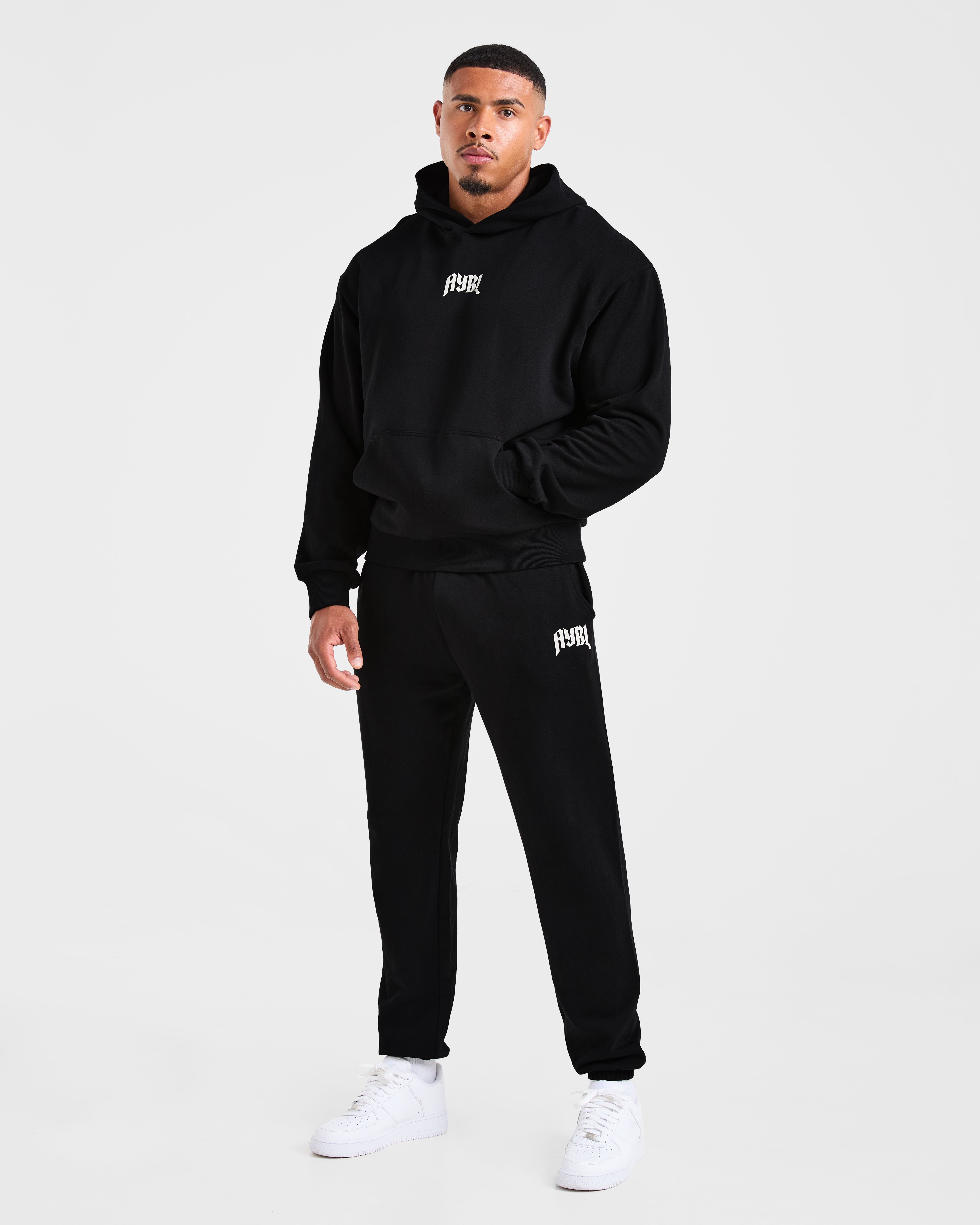 Lifting Club Gothic Oversized Hoodie - Zwart/Off Wit