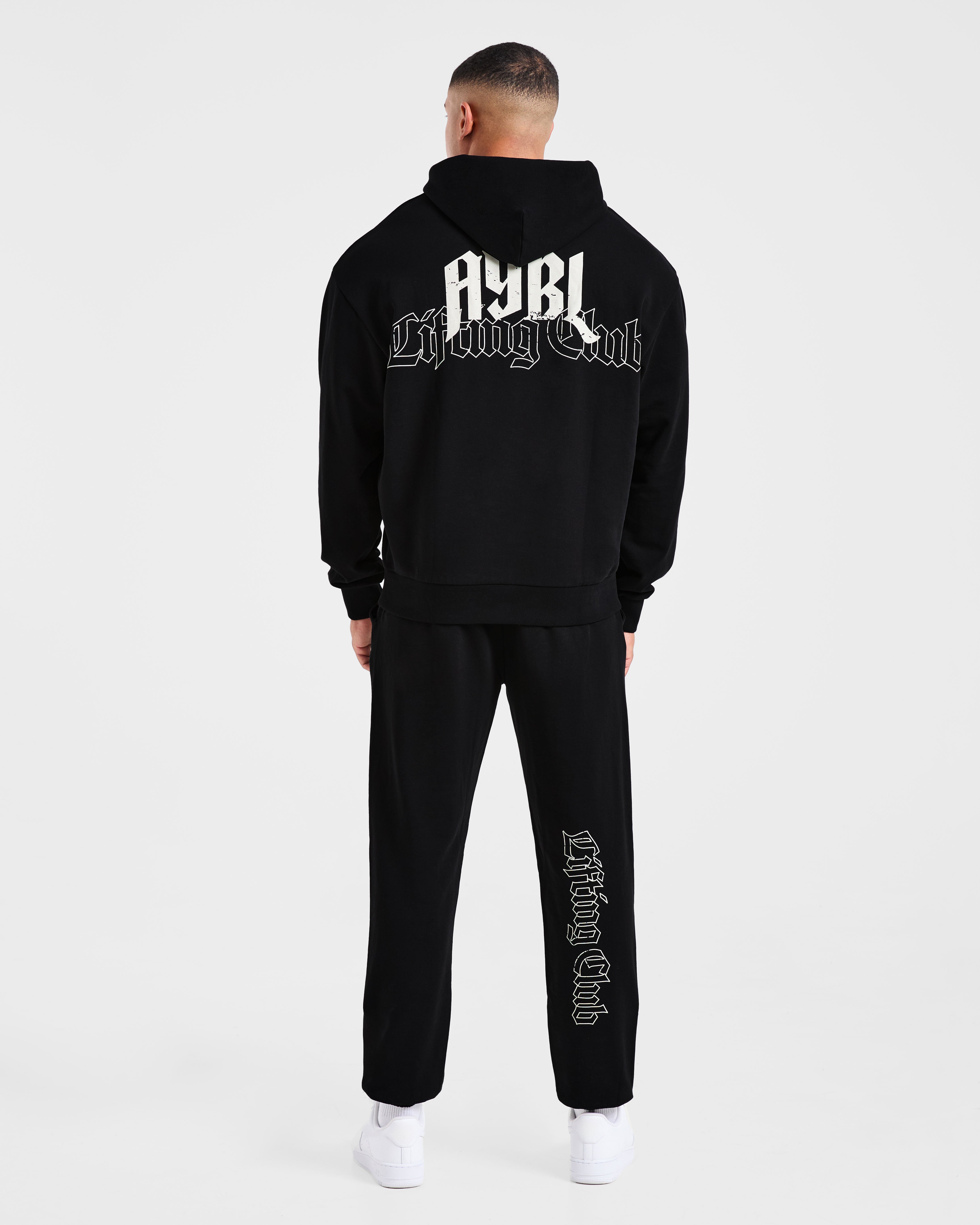 Lifting Club Gothic Oversized Hoodie - Zwart/Off Wit