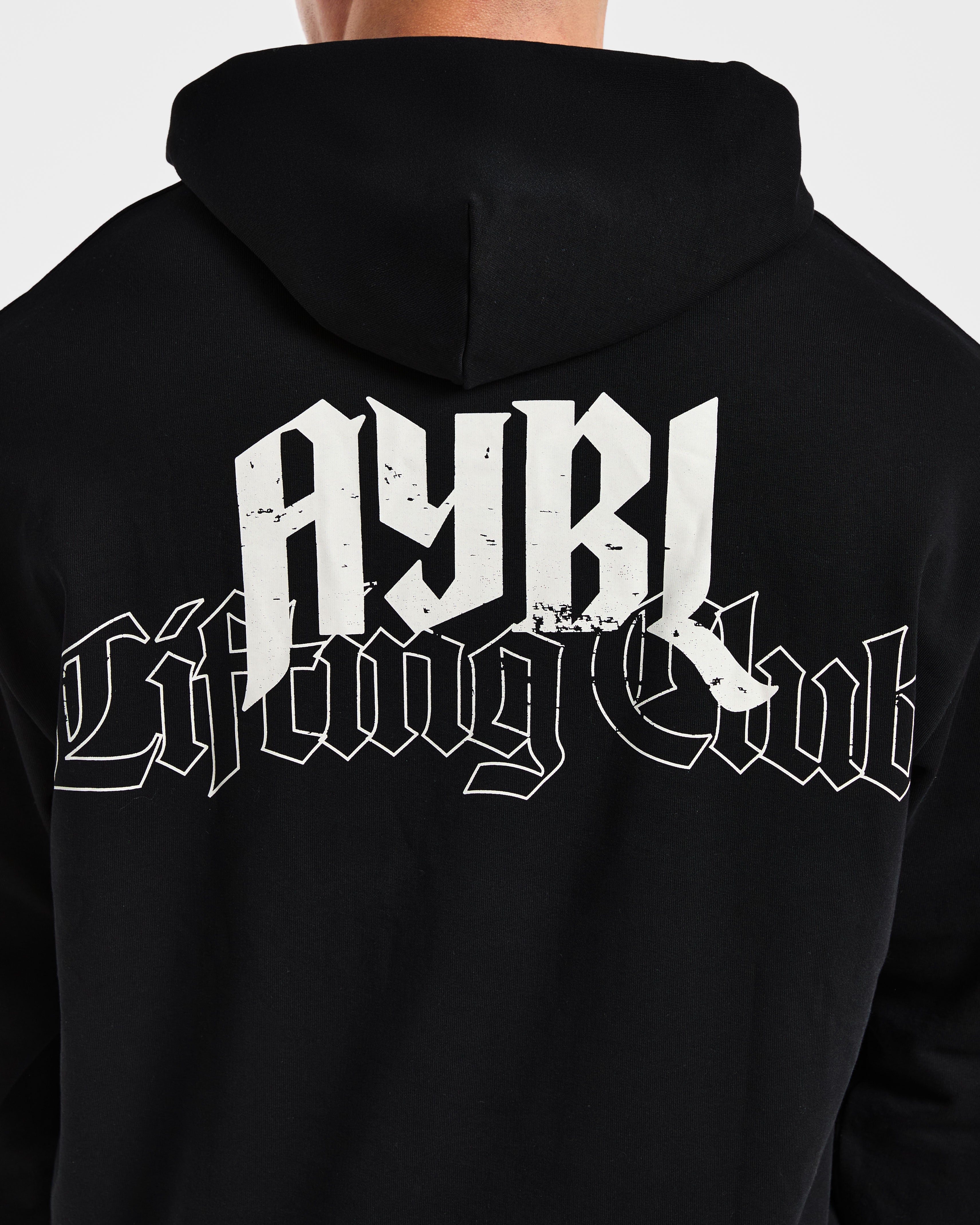 Lifting Club Gothic Oversized Hoodie - Zwart/Off Wit