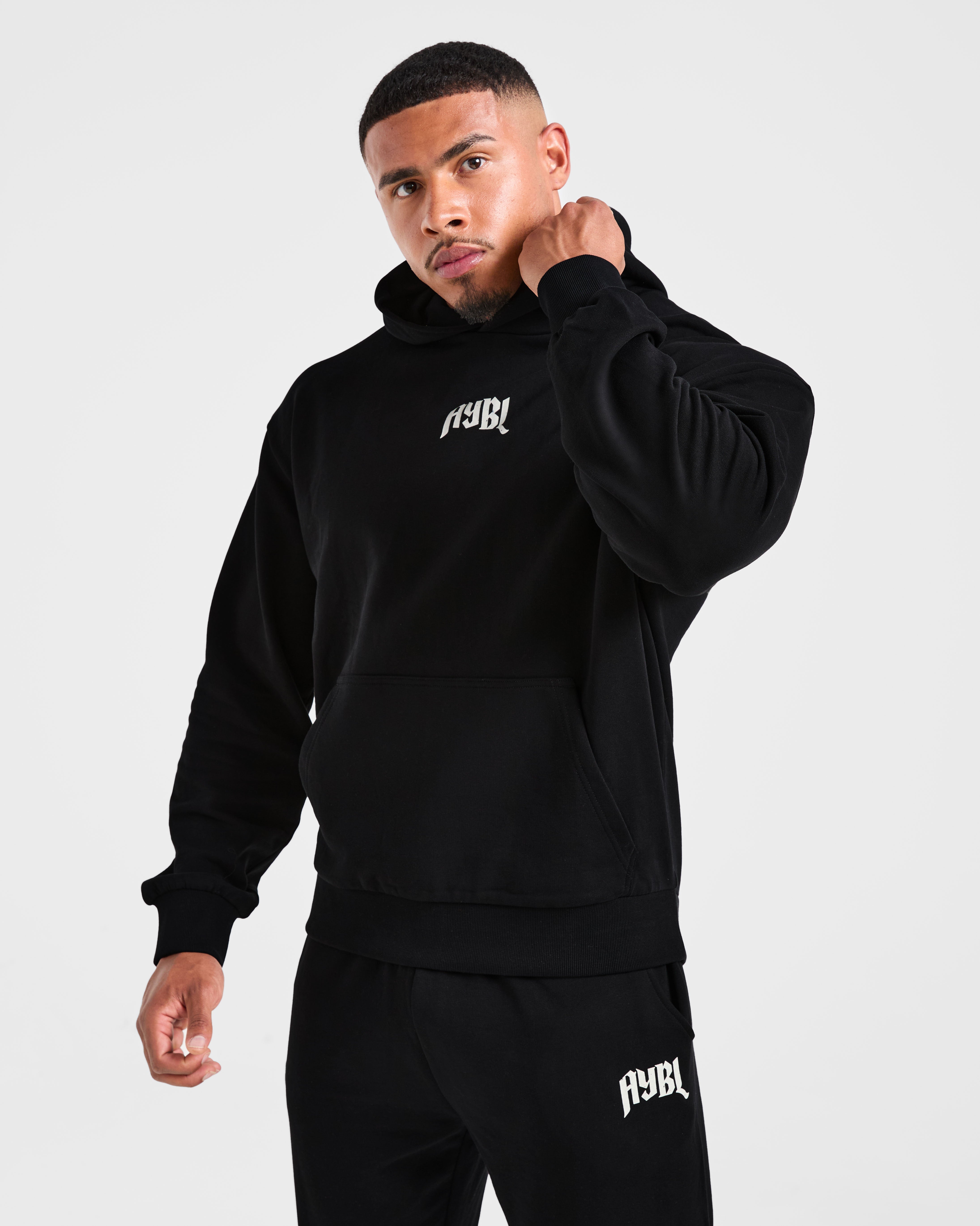Lifting Club Gothic Oversized Hoodie - Zwart/Off Wit