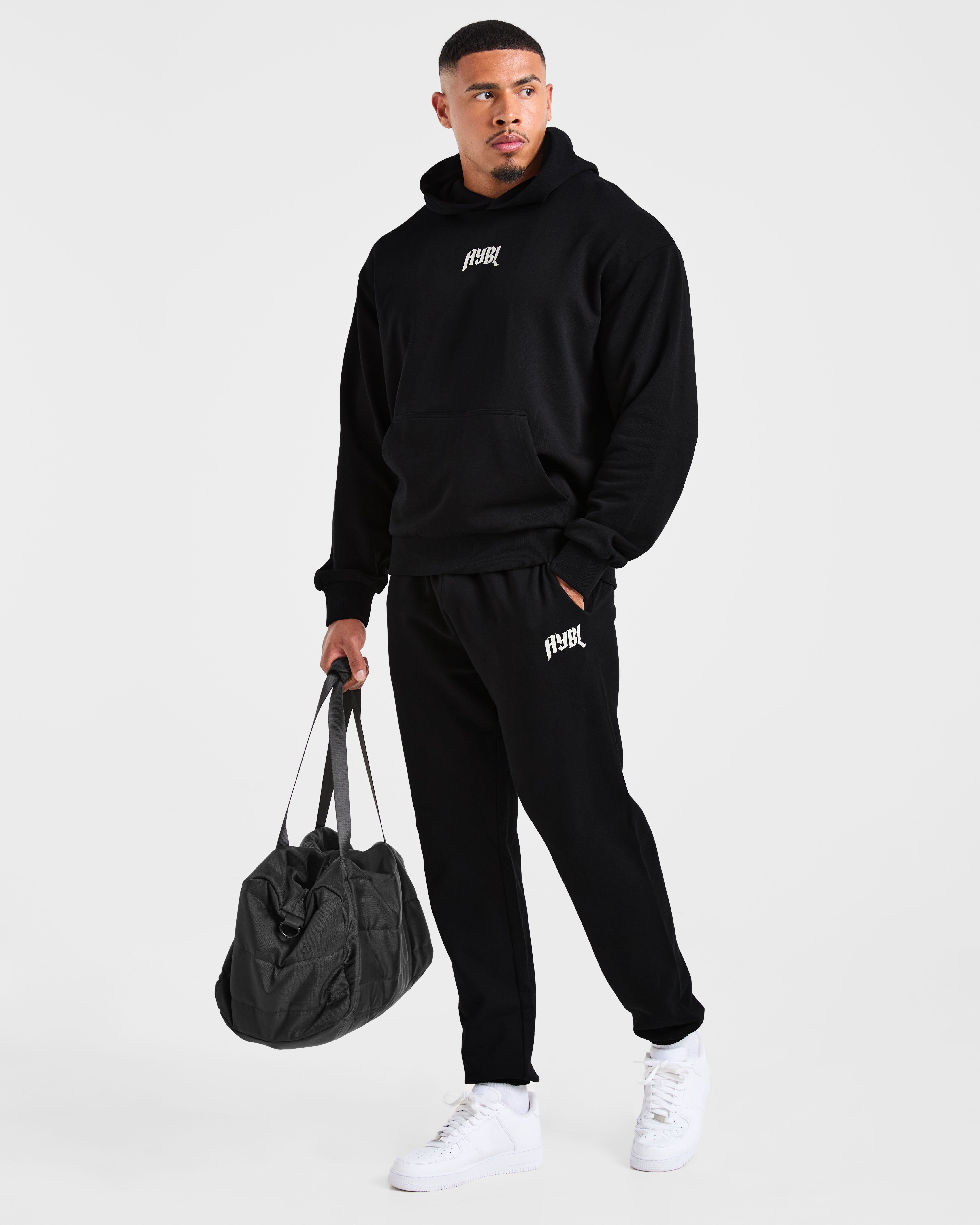 Lifting Club Gothic Oversized Hoodie - Zwart/Off Wit