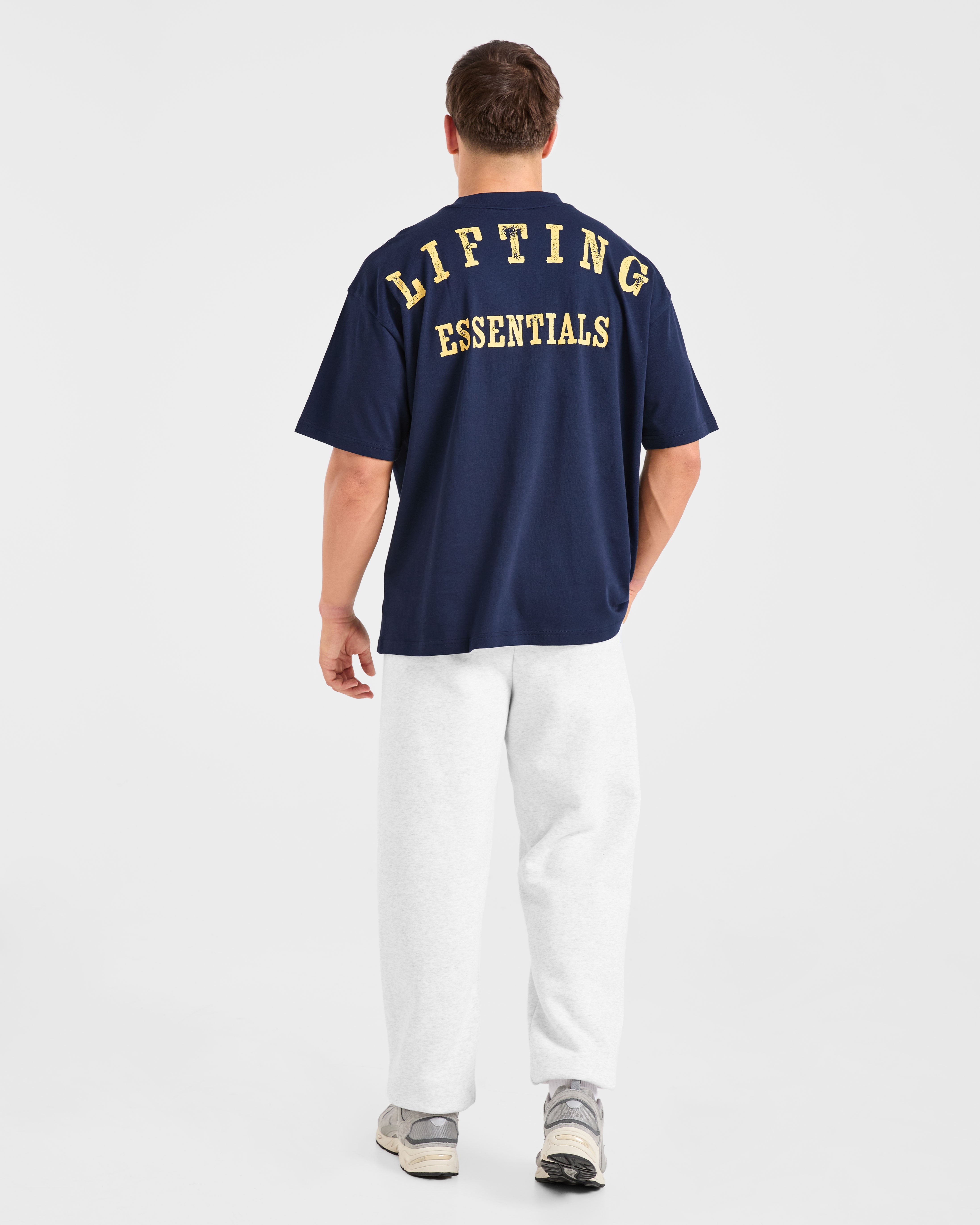 Lifting Essentials Oversized T Shirt - Navy/Geel
