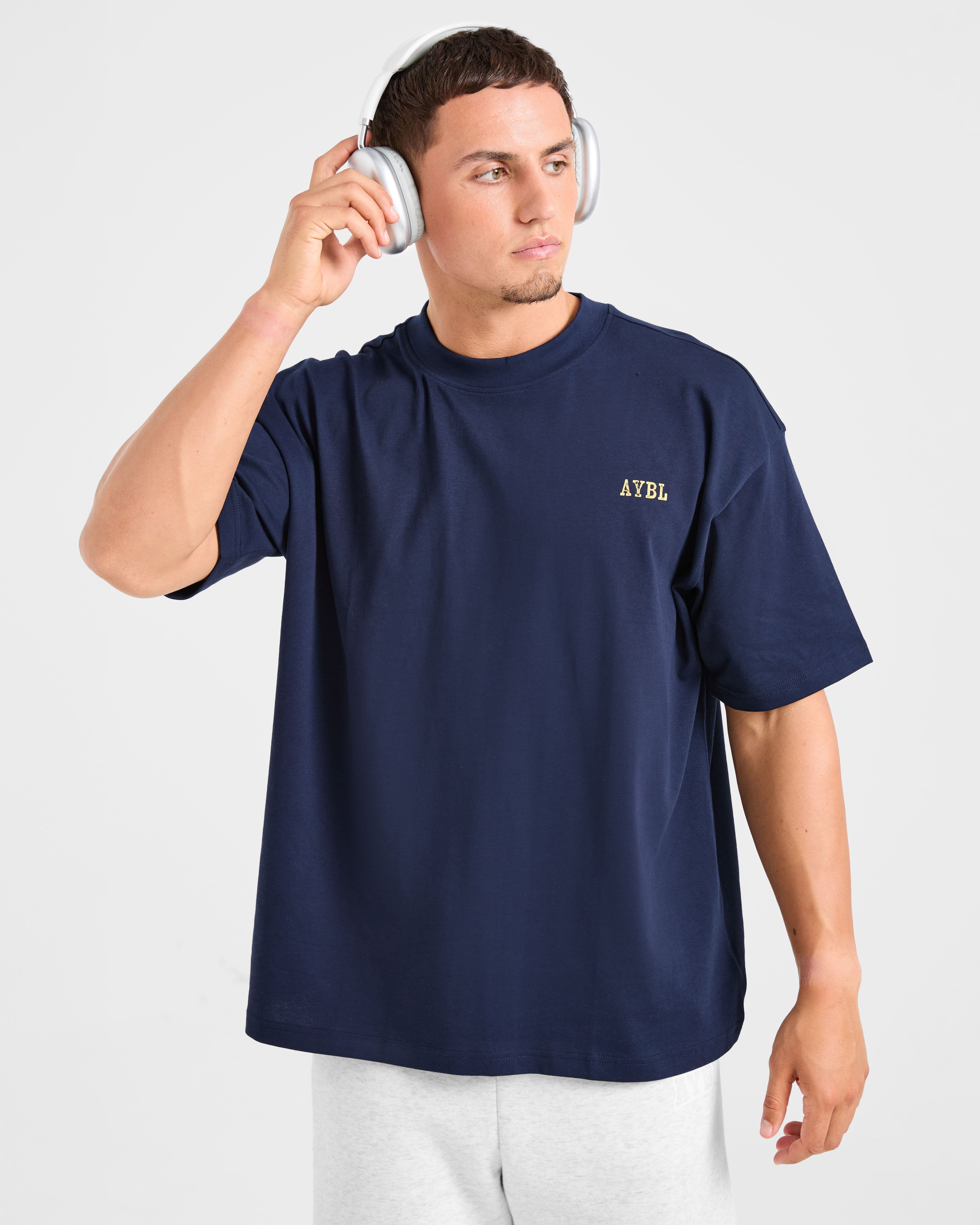 Lifting Essentials Oversized T Shirt - Navy/Geel