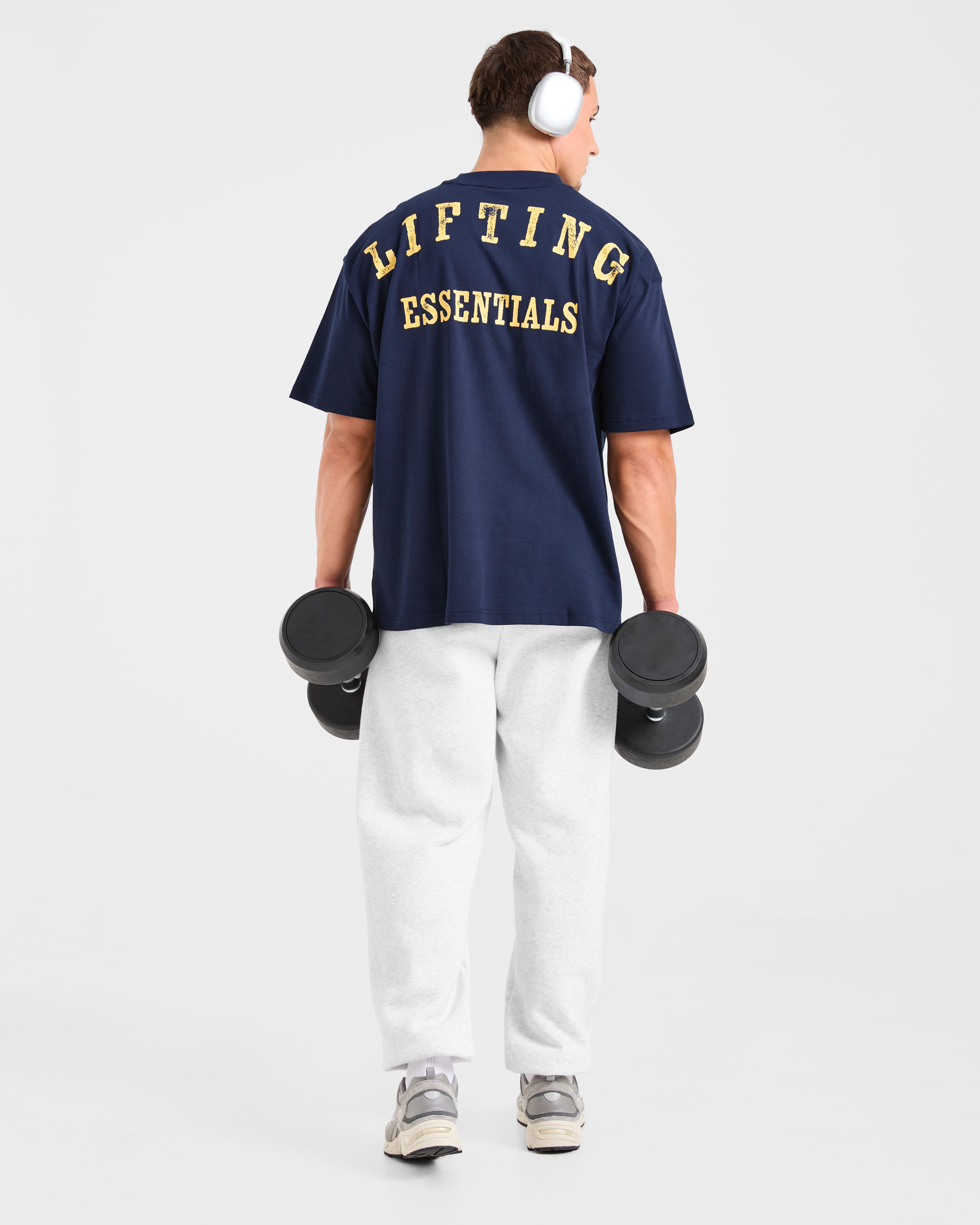 Lifting Essentials Oversized T Shirt - Navy/Geel