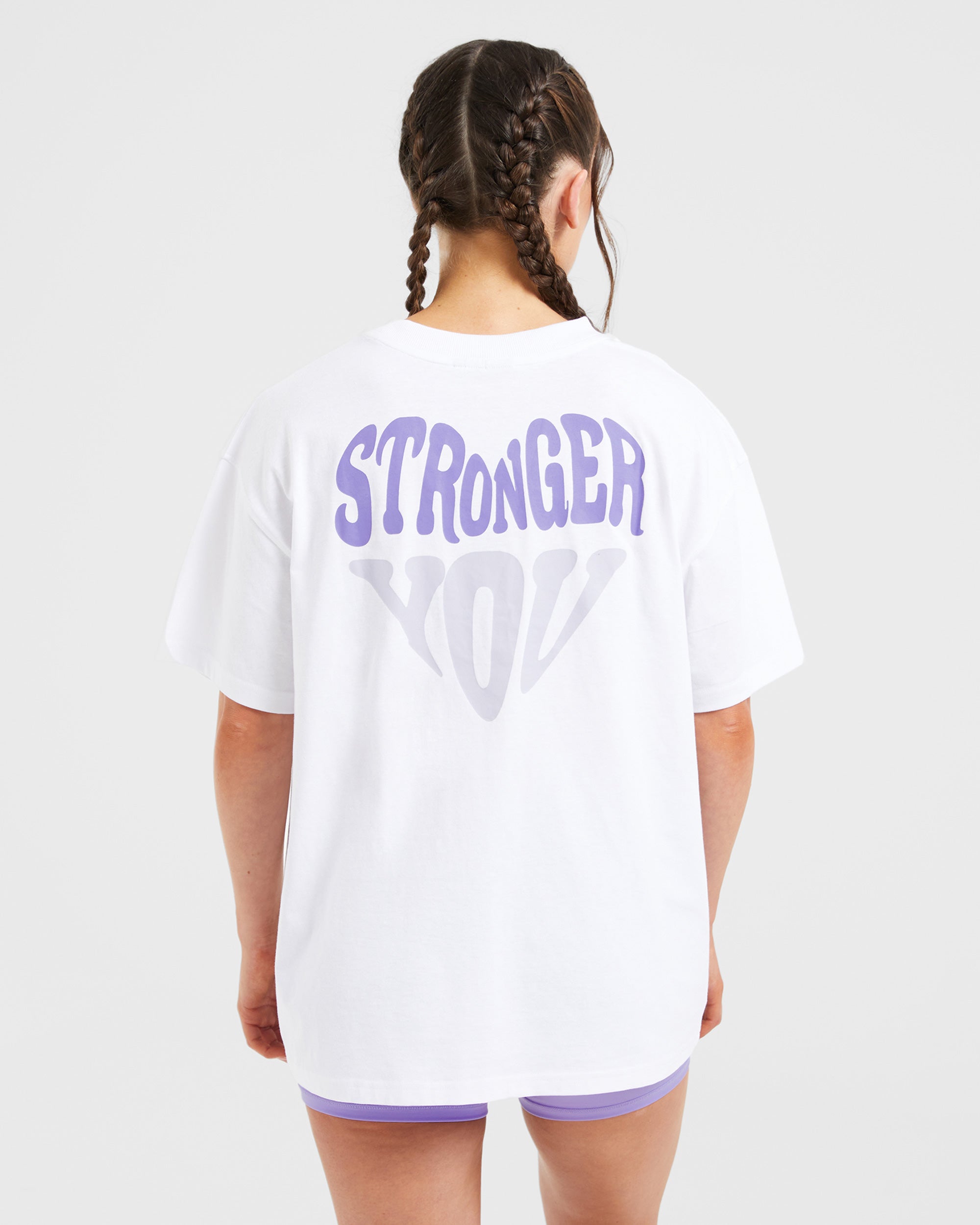 Stronger You Oversized T Shirt - Wit/Paars