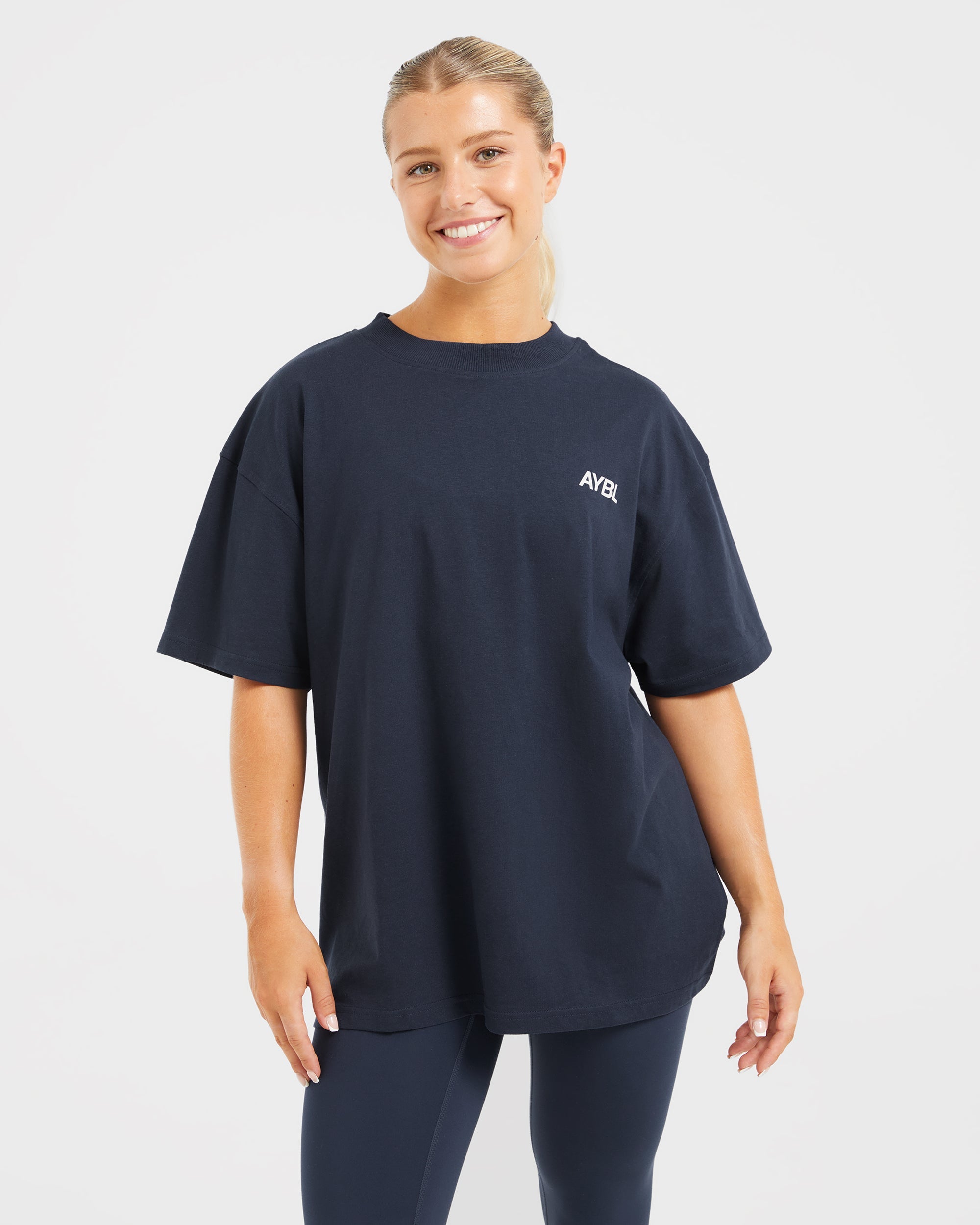 AYBL Sports Club Oversized T Shirt - Navy/Off Wit